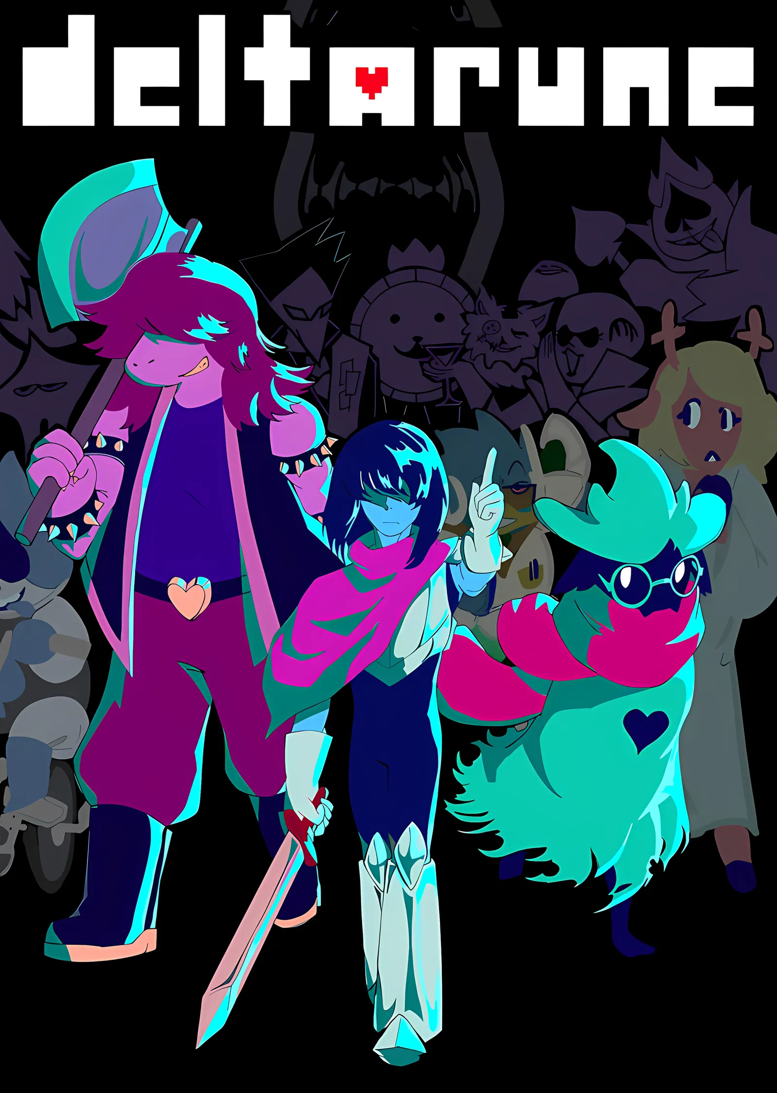 Deltarune - Siyah Zeminde Tüm Kadro metal tablo