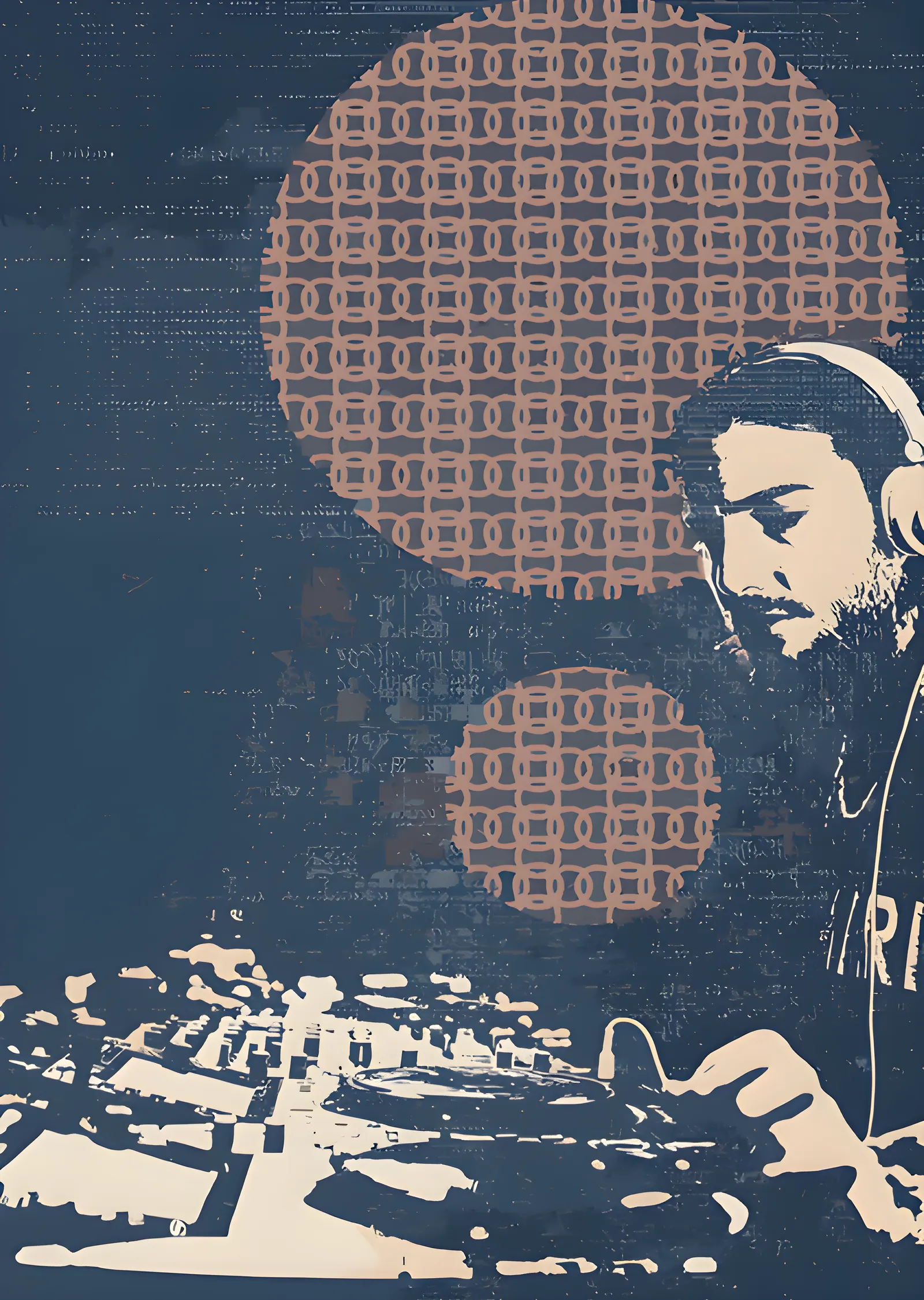 Mavi Zeminde DJ Kolajı metal tablo