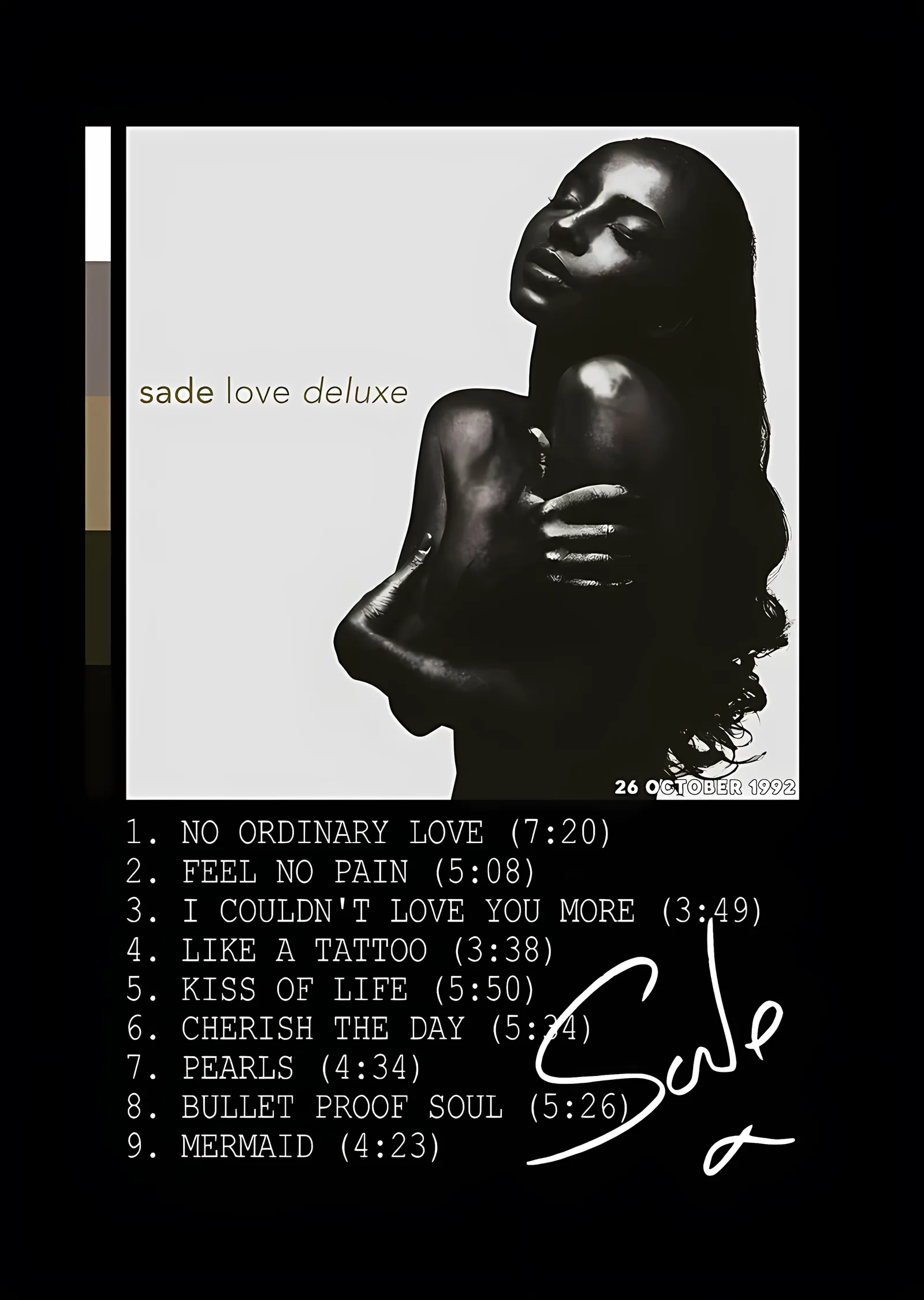 Sade - Love Deluxe Siyah Zemin metal tablo