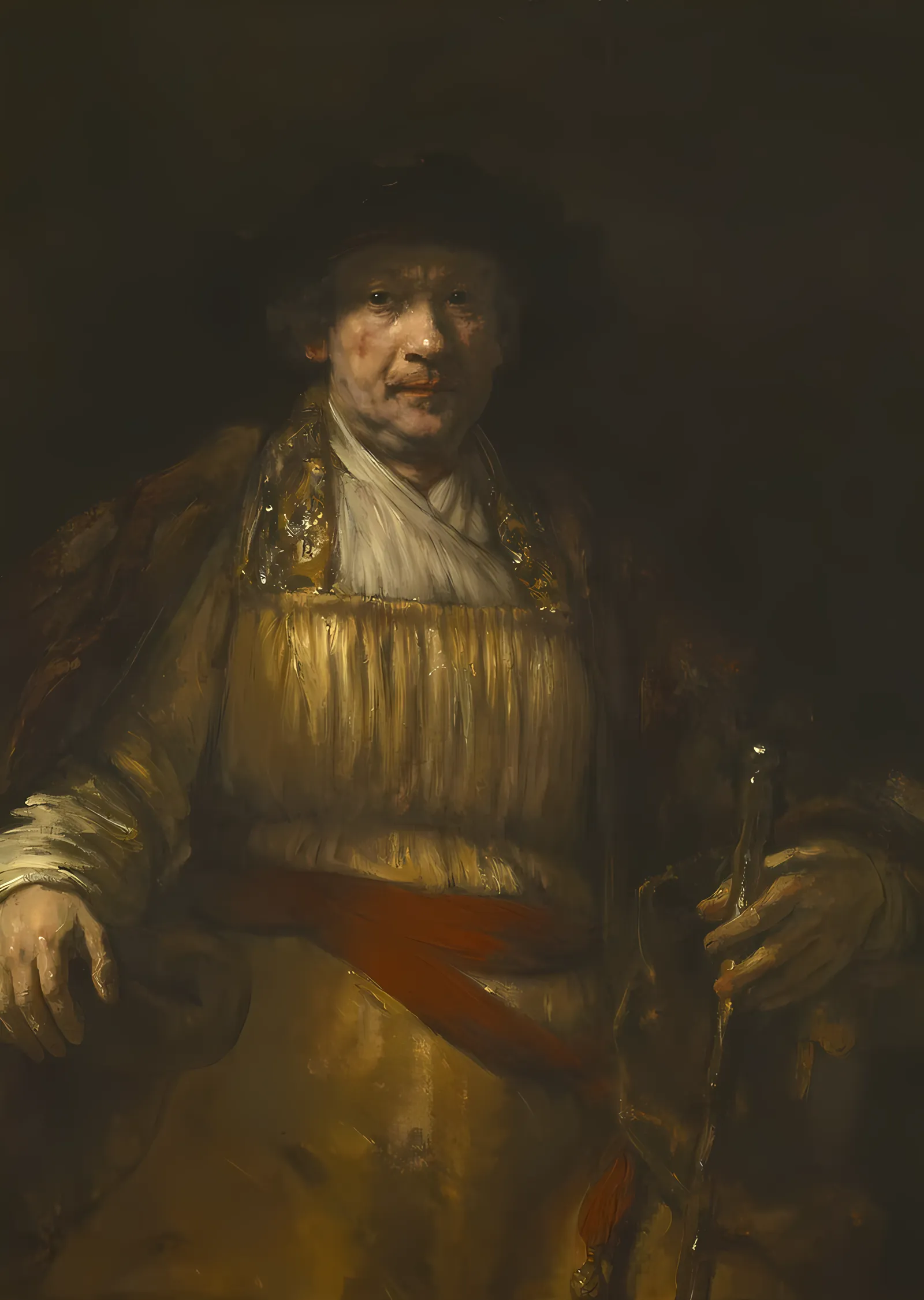 Rembrandt - Altın Kaftanlı Otoportre metal tablo