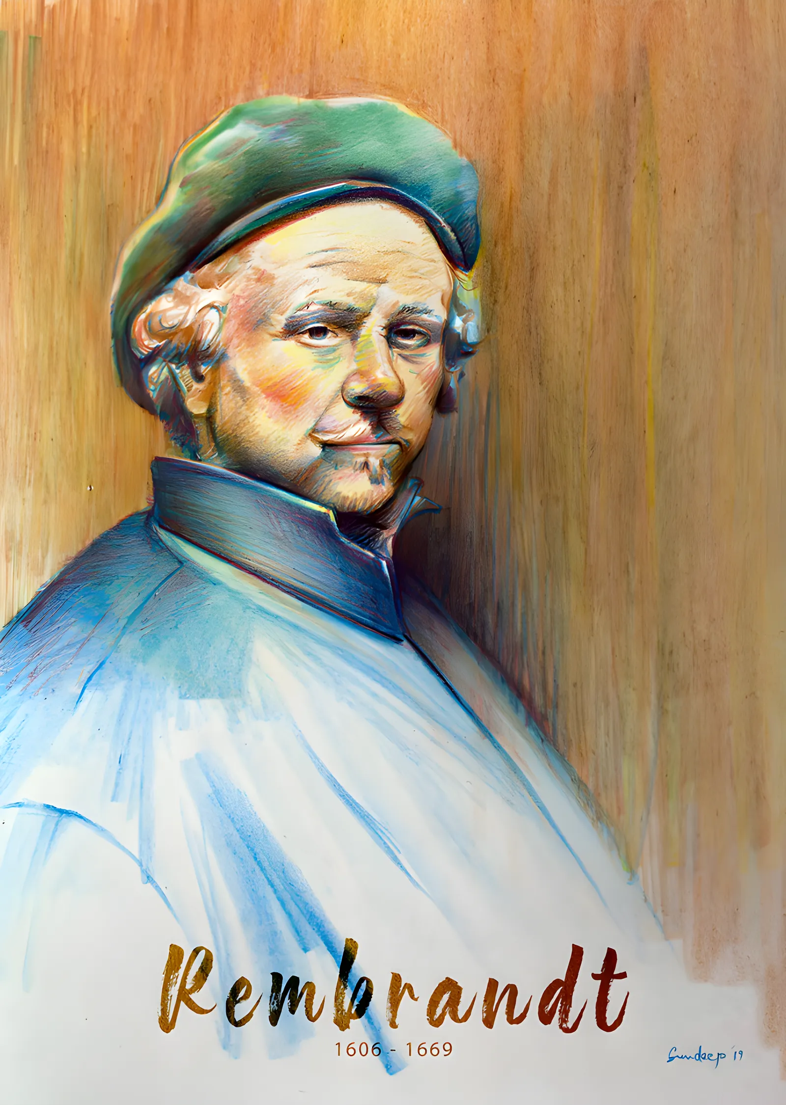 Rembrandt - Renkli Sanatçı Portresi metal tablo