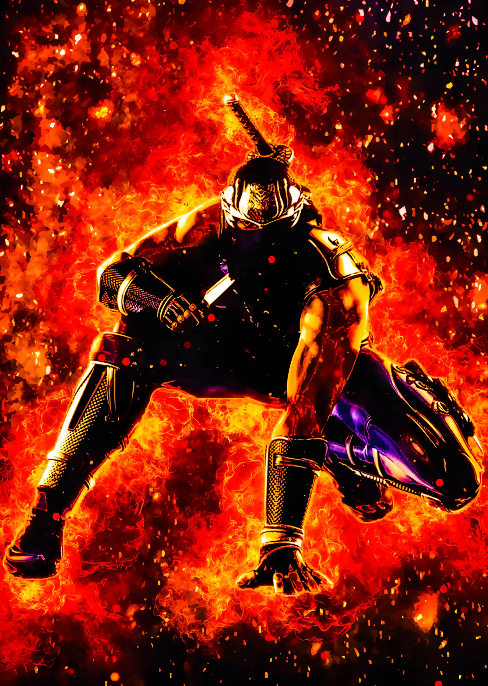 Alevler İçinde Ninja metal tablo