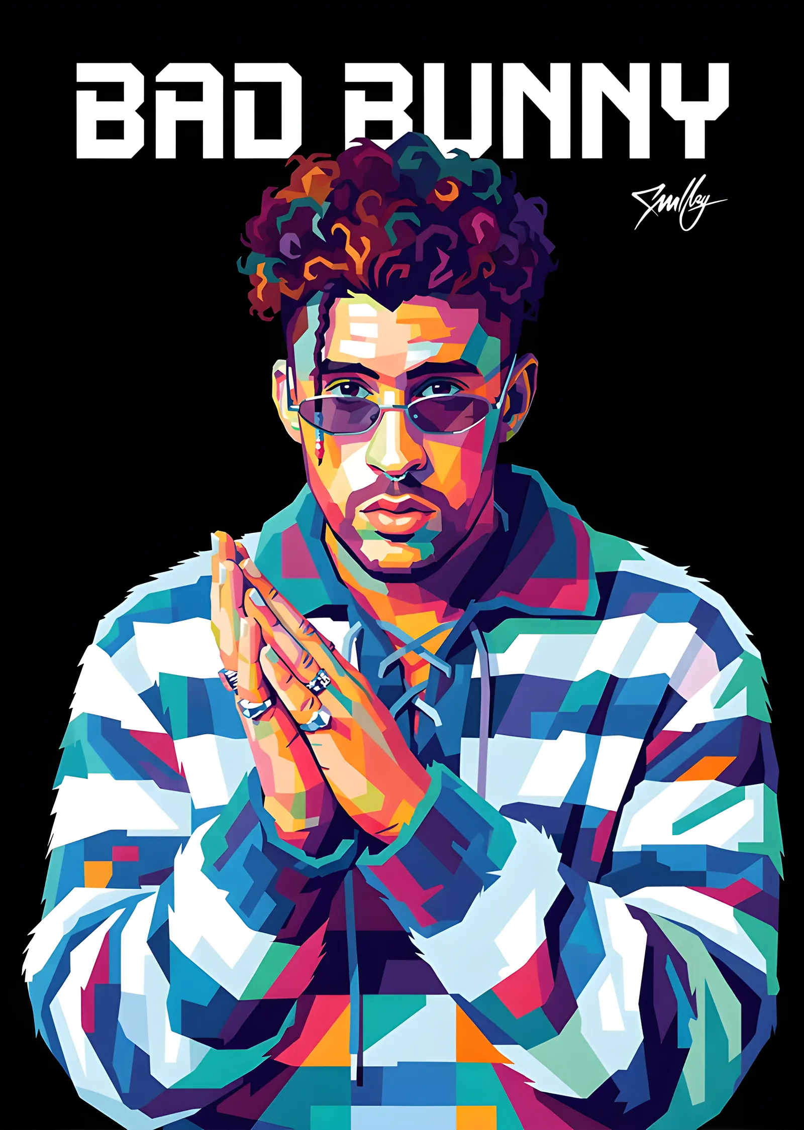 Bad Bunny - Ellerini Birleştirmiş metal tablo