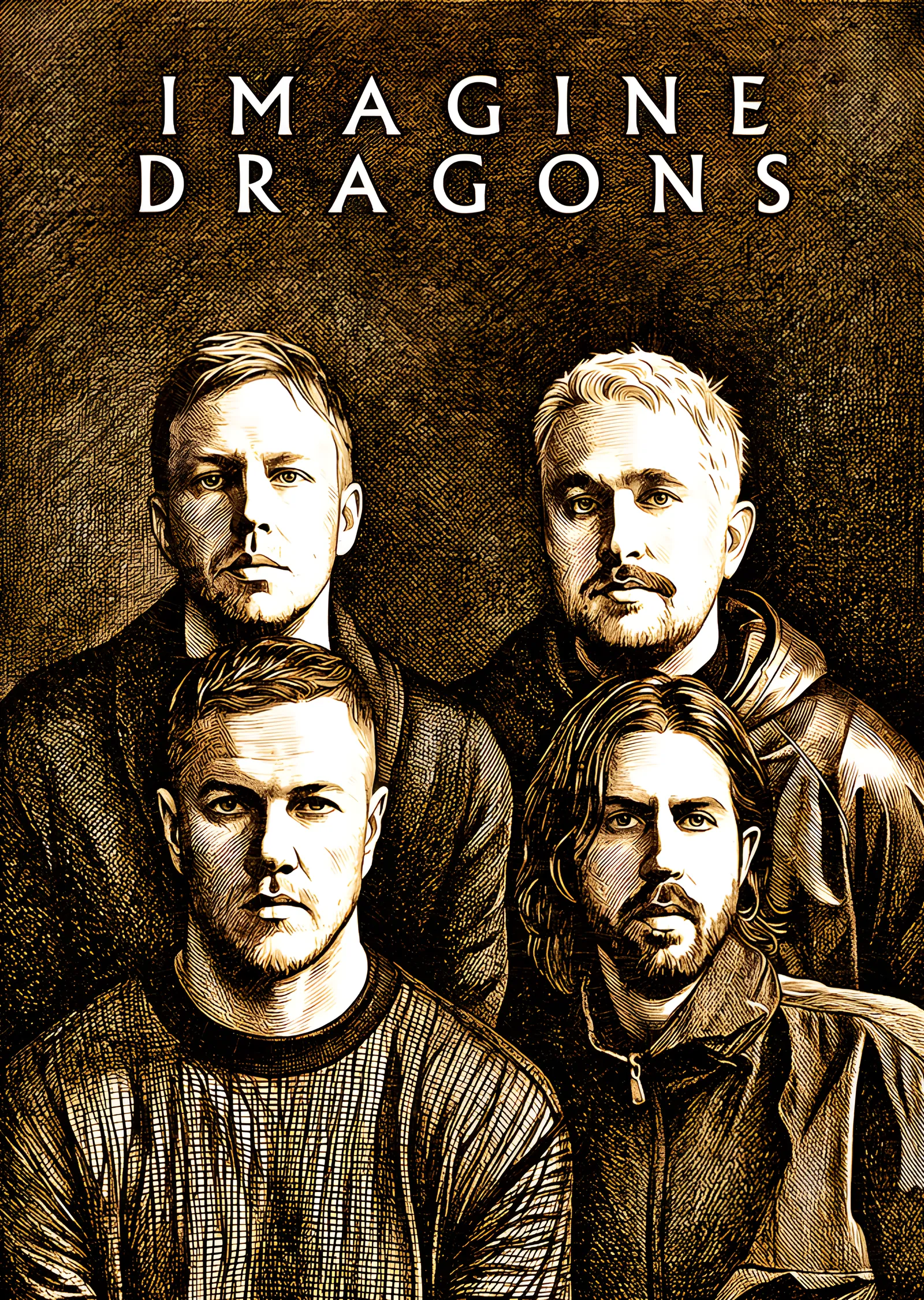 Imagine Dragons - Grup Portresi Çizimi metal tablo