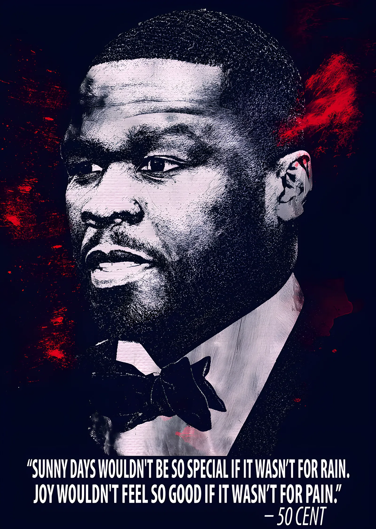50 Cent - Papyonlu Portre ve Alıntı metal tablo
