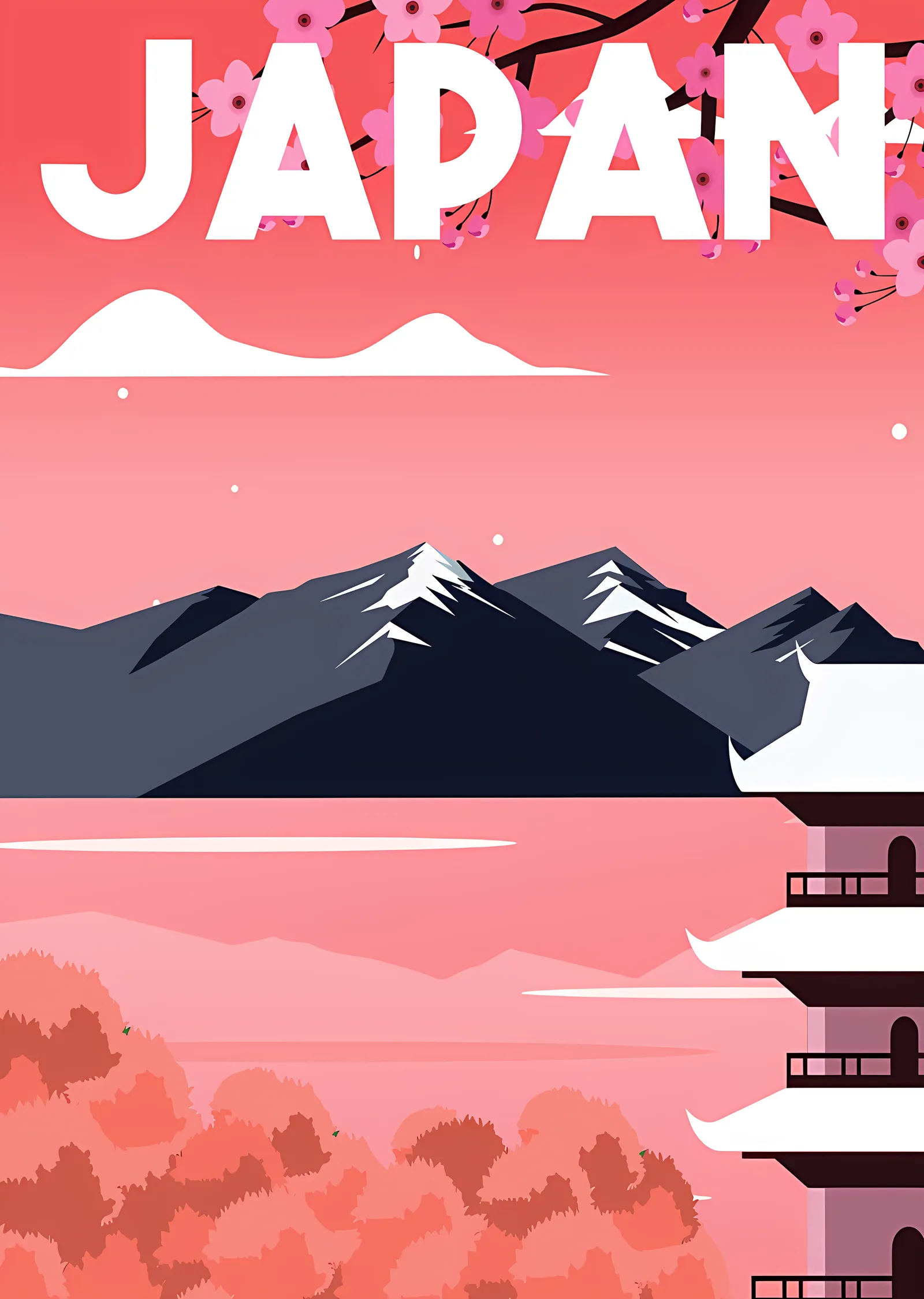 Japan - Pembe Dağ ve Pagoda metal tablo