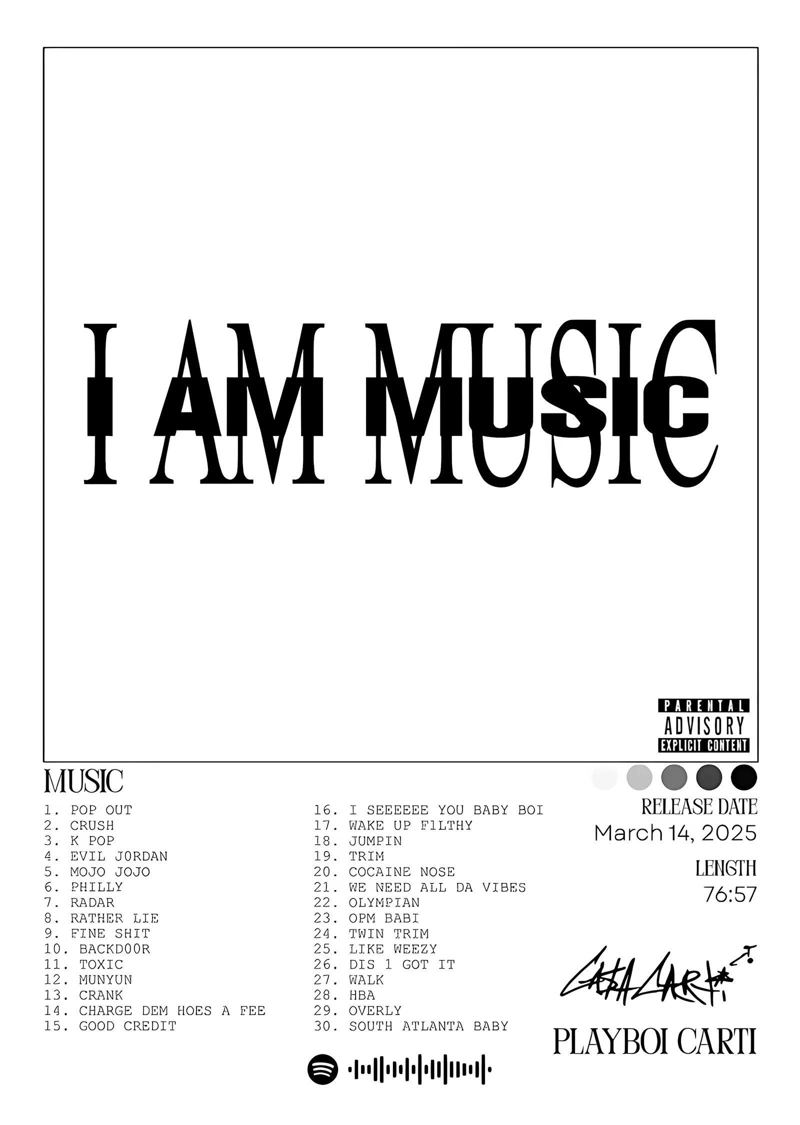 Playboi Carti - I Am Music: Beyaz Zemin Künye metal tablo