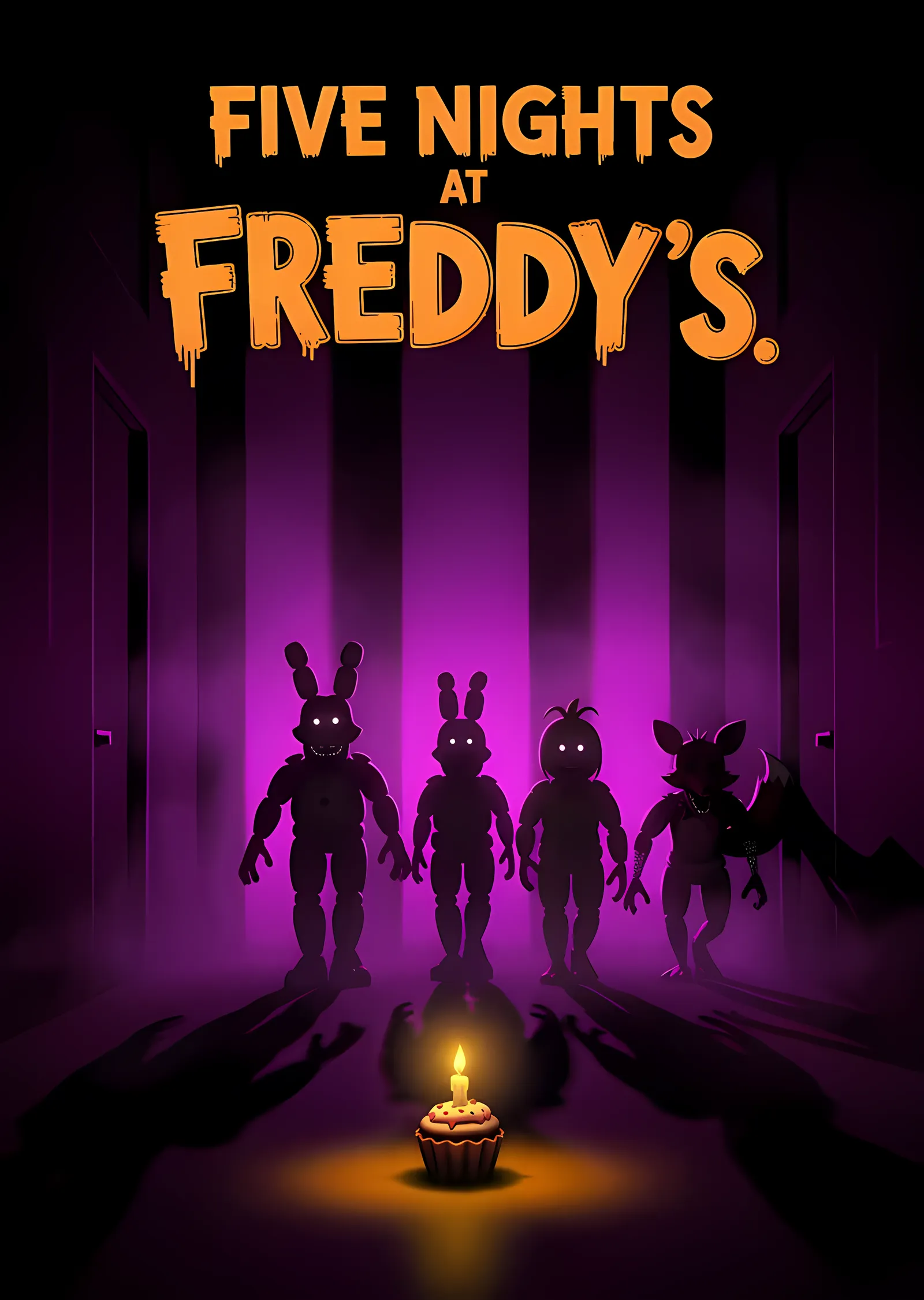 Five Nights at Freddy's - Mor Işıkta Siluetler metal tablo