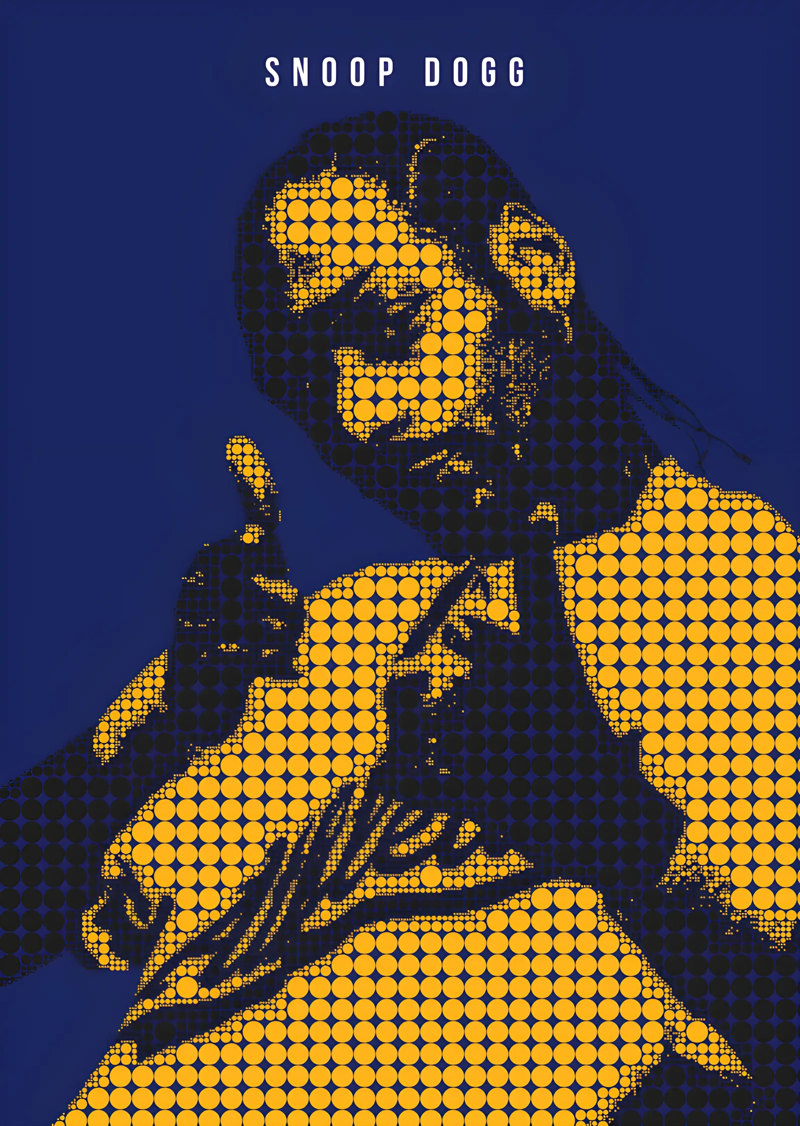 Snoop Dogg - Sarı Halftone Lacivert Zemin metal tablo