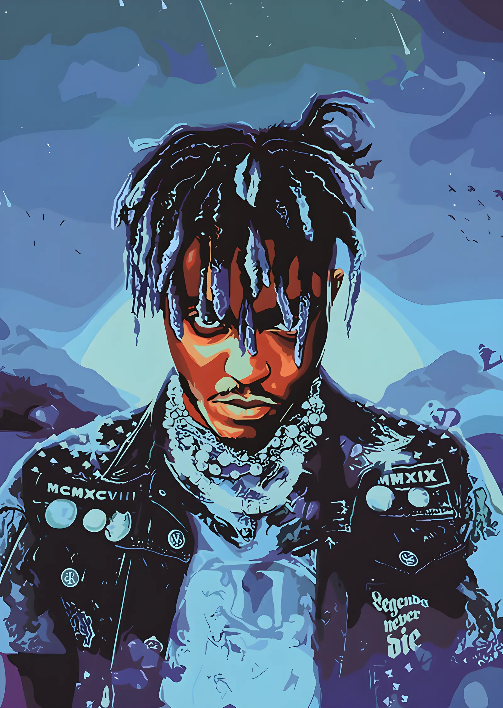 Juice WRLD - Buz Mavisi Vektör Portre metal tablo