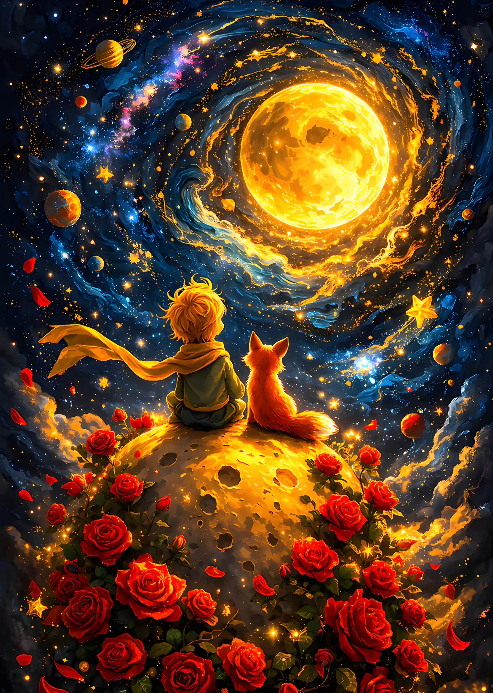 The Little Prince - Gül Gezegeni ve Galaksi metal tablo