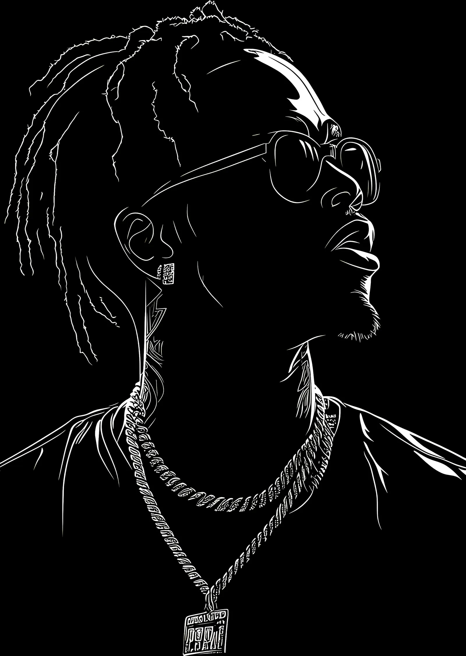 Migos - Siyah Zeminde Çizgisel Portre metal tablo