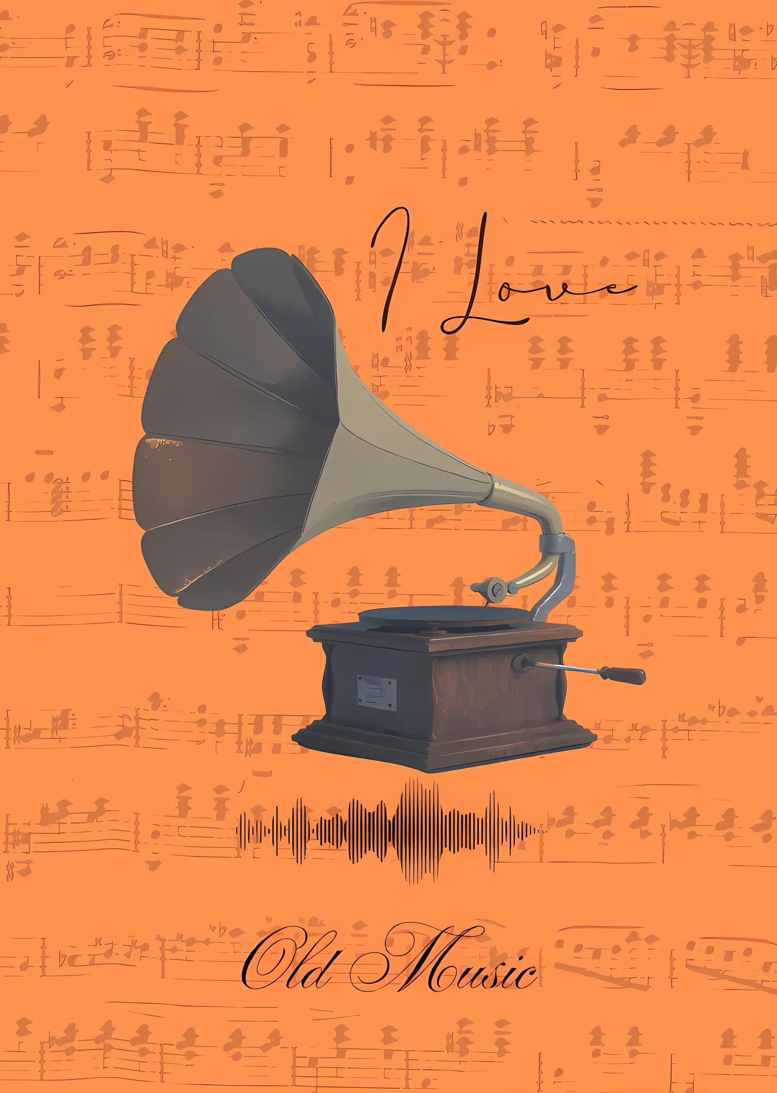 Old Music - Gramofon metal tablo