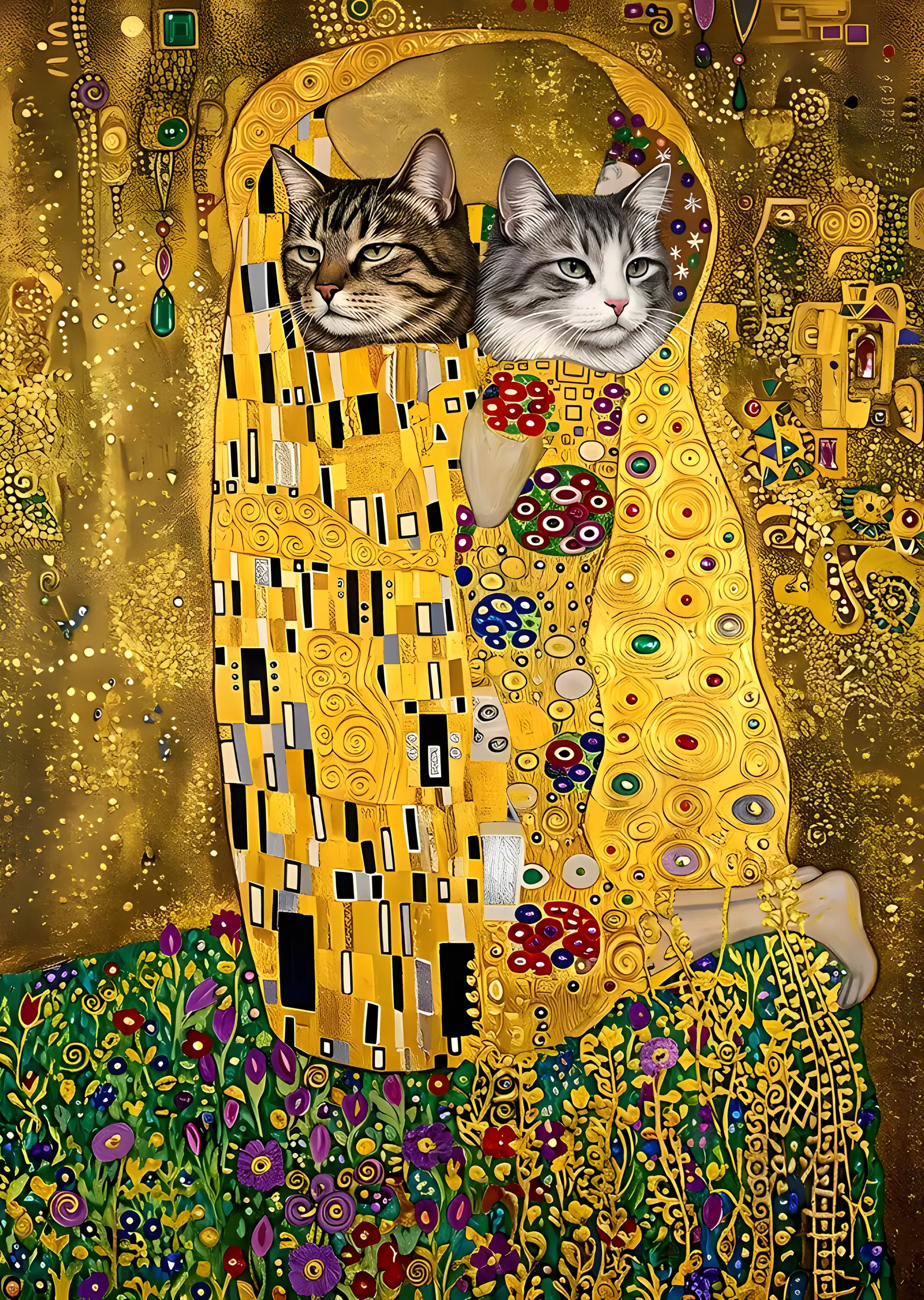 Klimt Öpücük - Kedili Yorum metal tablo