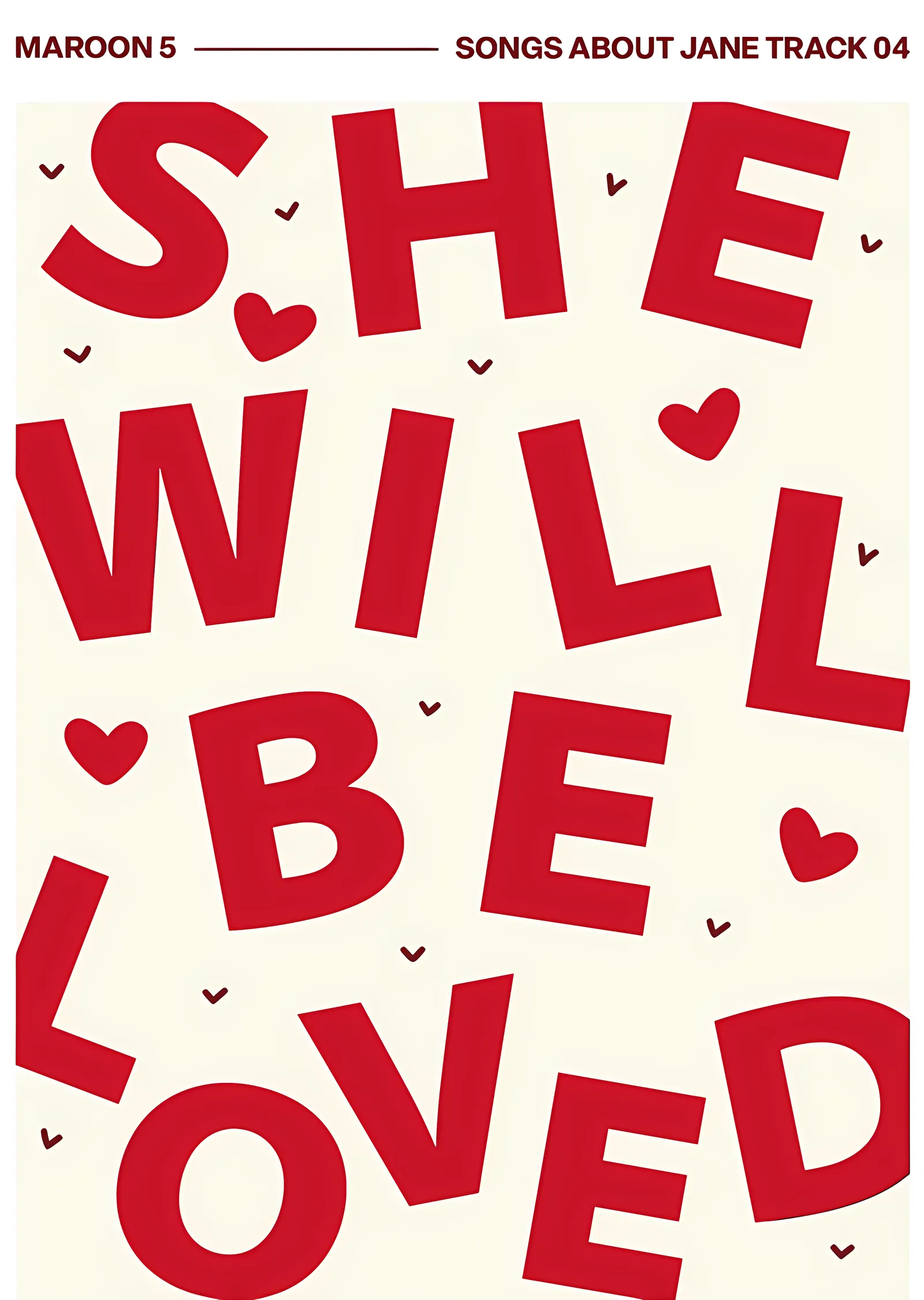 Maroon 5 - She Will Be Loved Tipografi metal tablo