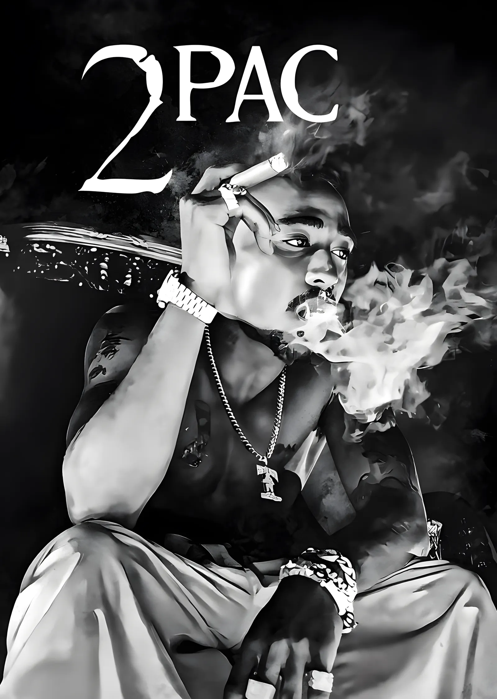 2Pac - Siyah Beyaz Portre metal tablo