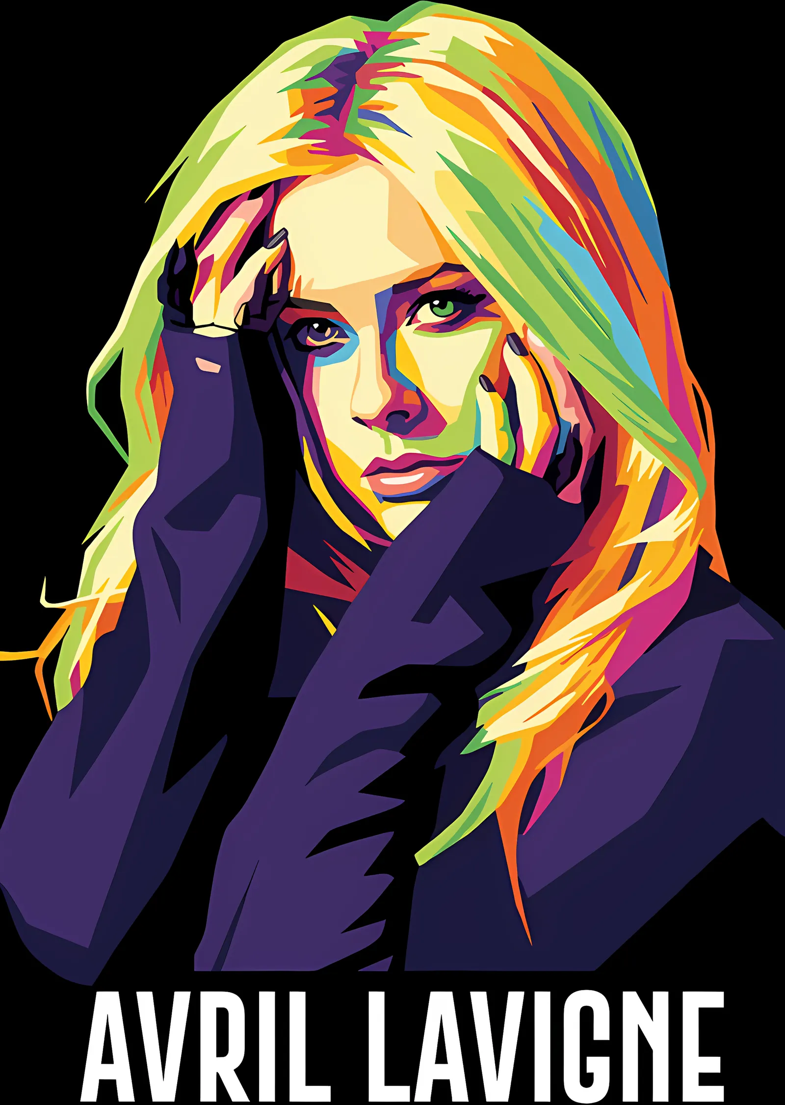 Avril Lavigne - Renk Bloklu Yakın Portre metal tablo