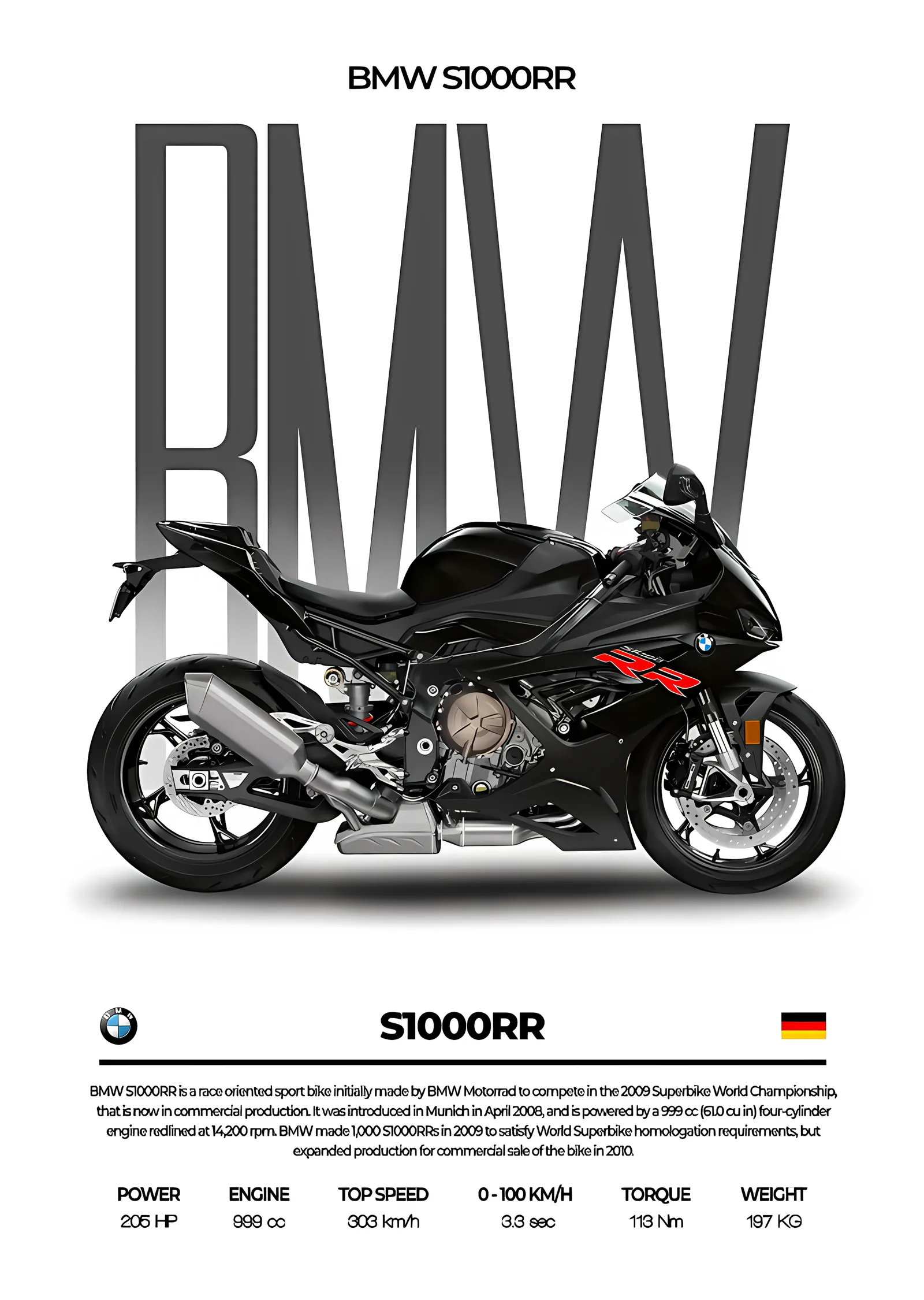 BMW S1000RR - Açık Zeminde Siyah Gövde metal tablo