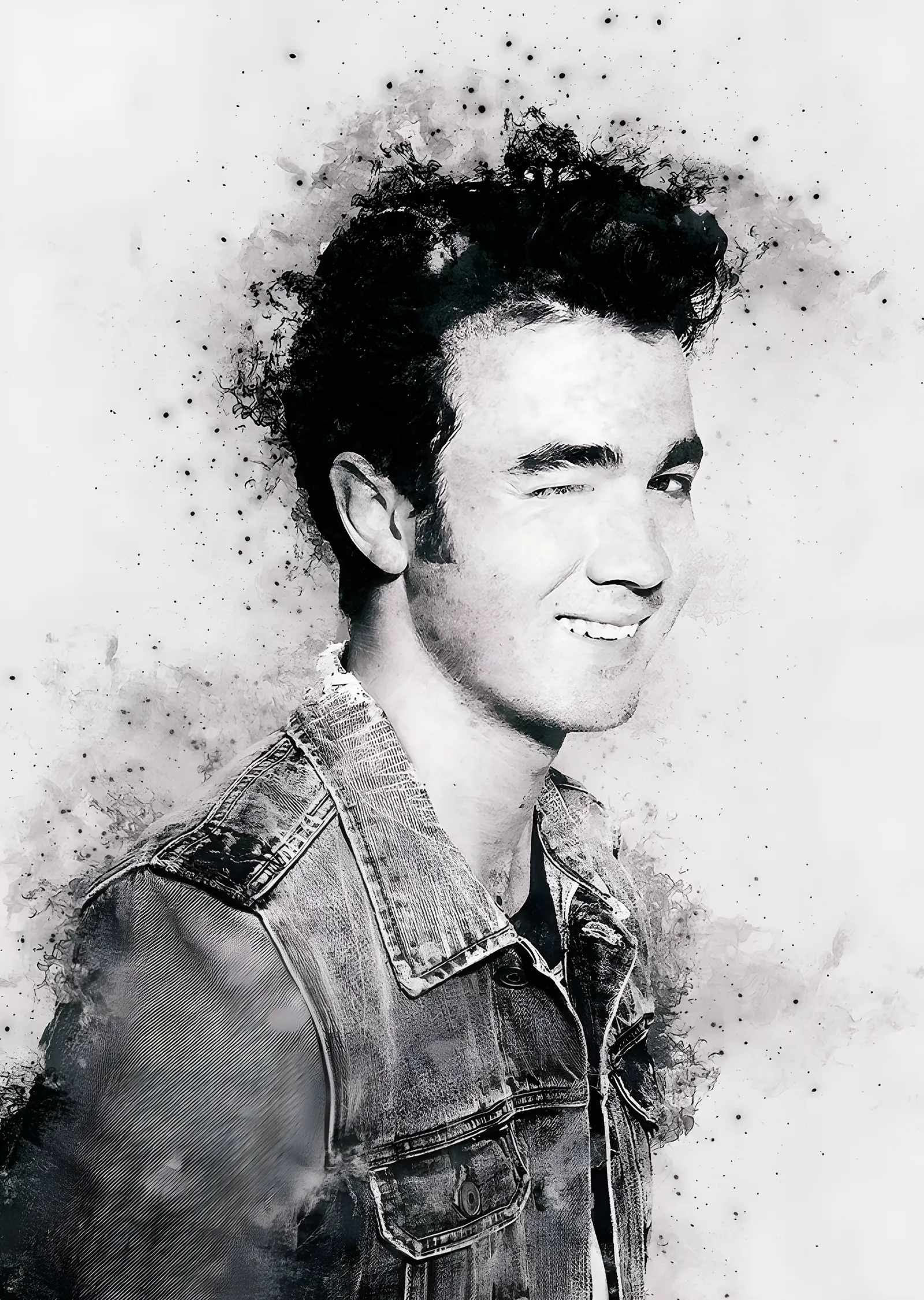 Kevin Jonas - Siyah Beyaz Suluboya metal tablo