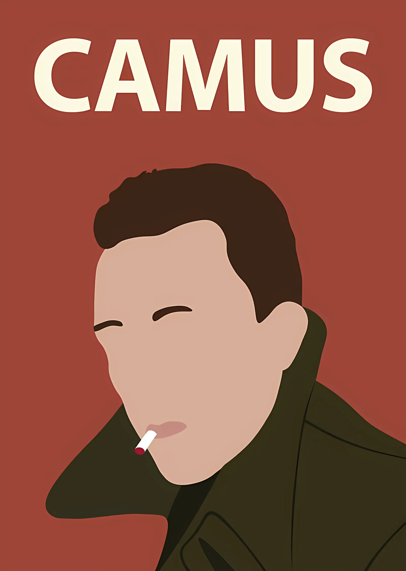 Albert Camus Kiremit Zeminde Düz Vektör Portre metal tablo