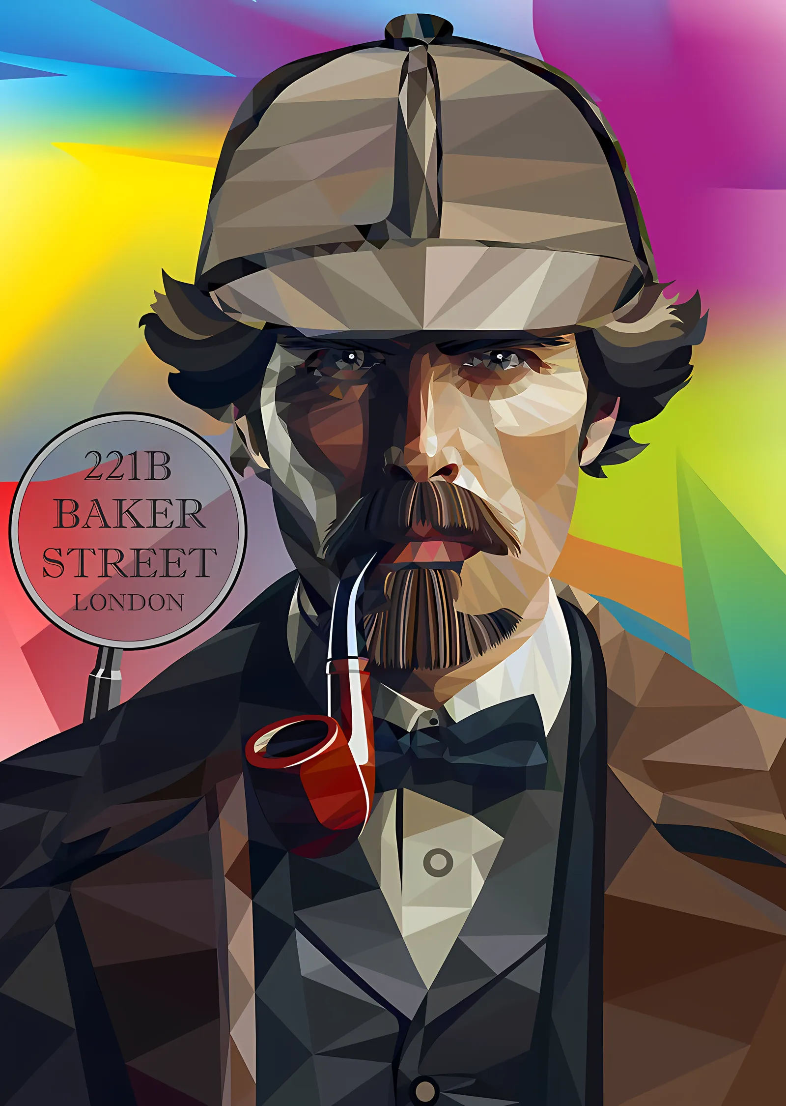 Sherlock Holmes - Renkli Poligon Portre metal tablo