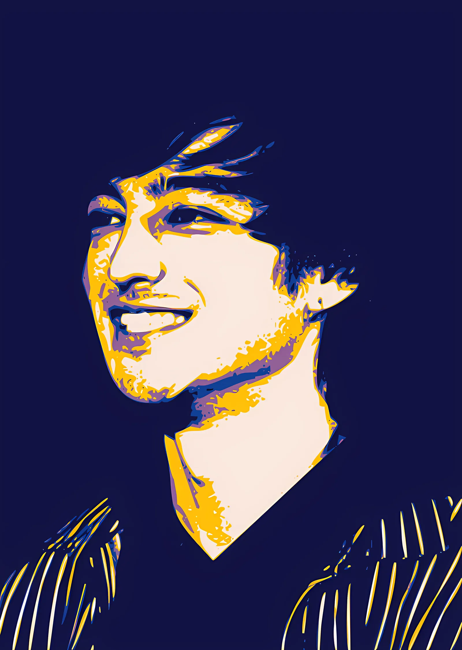 Joji - Sarı Mavi Vektör Portre metal tablo