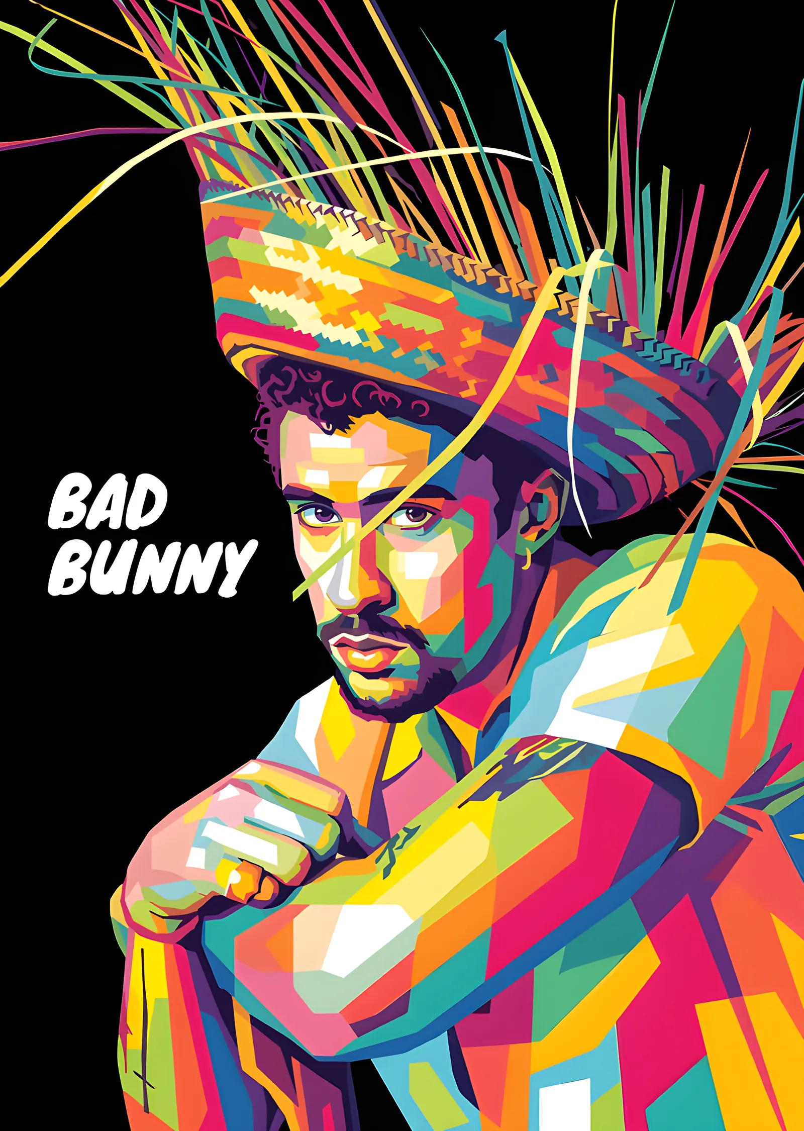 Bad Bunny - Renkli Şapka metal tablo