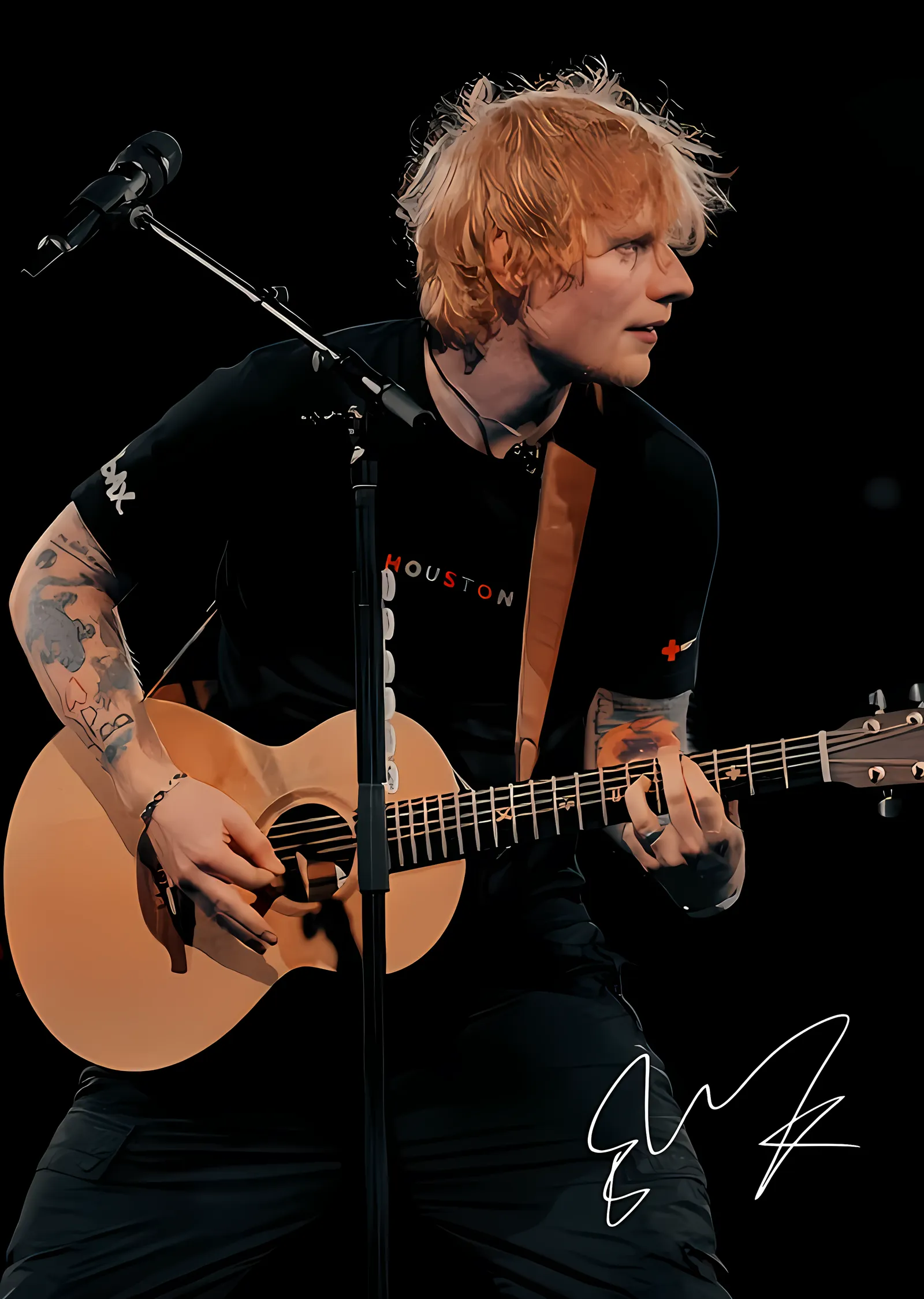 Ed Sheeran - Siyah Zeminde Akustik Performans metal tablo