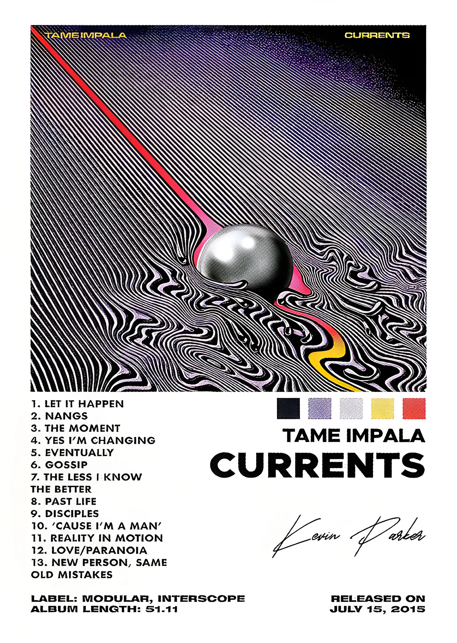 Tame Impala - Currents: Şarkı Listesi metal tablo