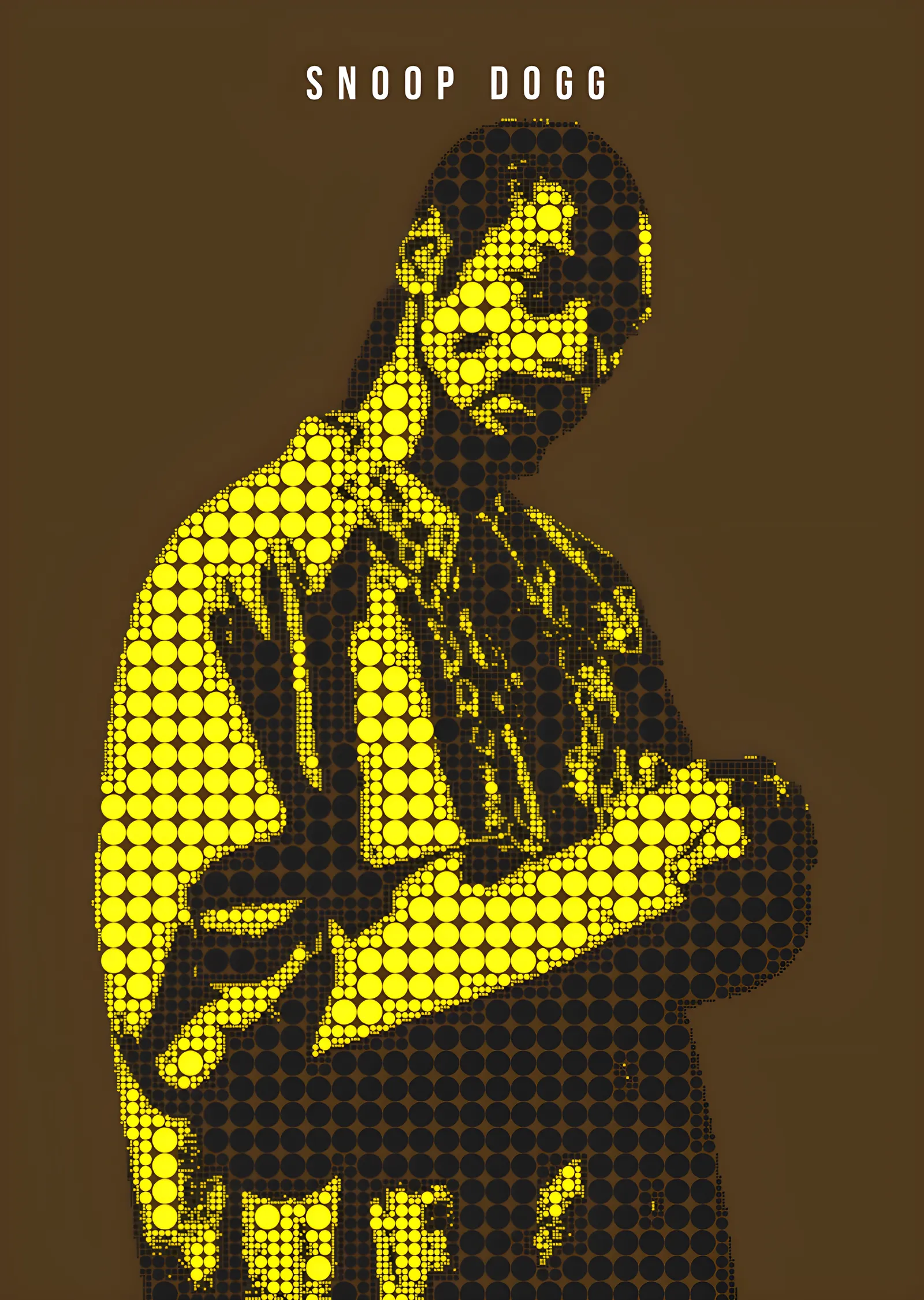 Snoop Dogg - Kahverengi Zeminde Sarı Halftone metal tablo