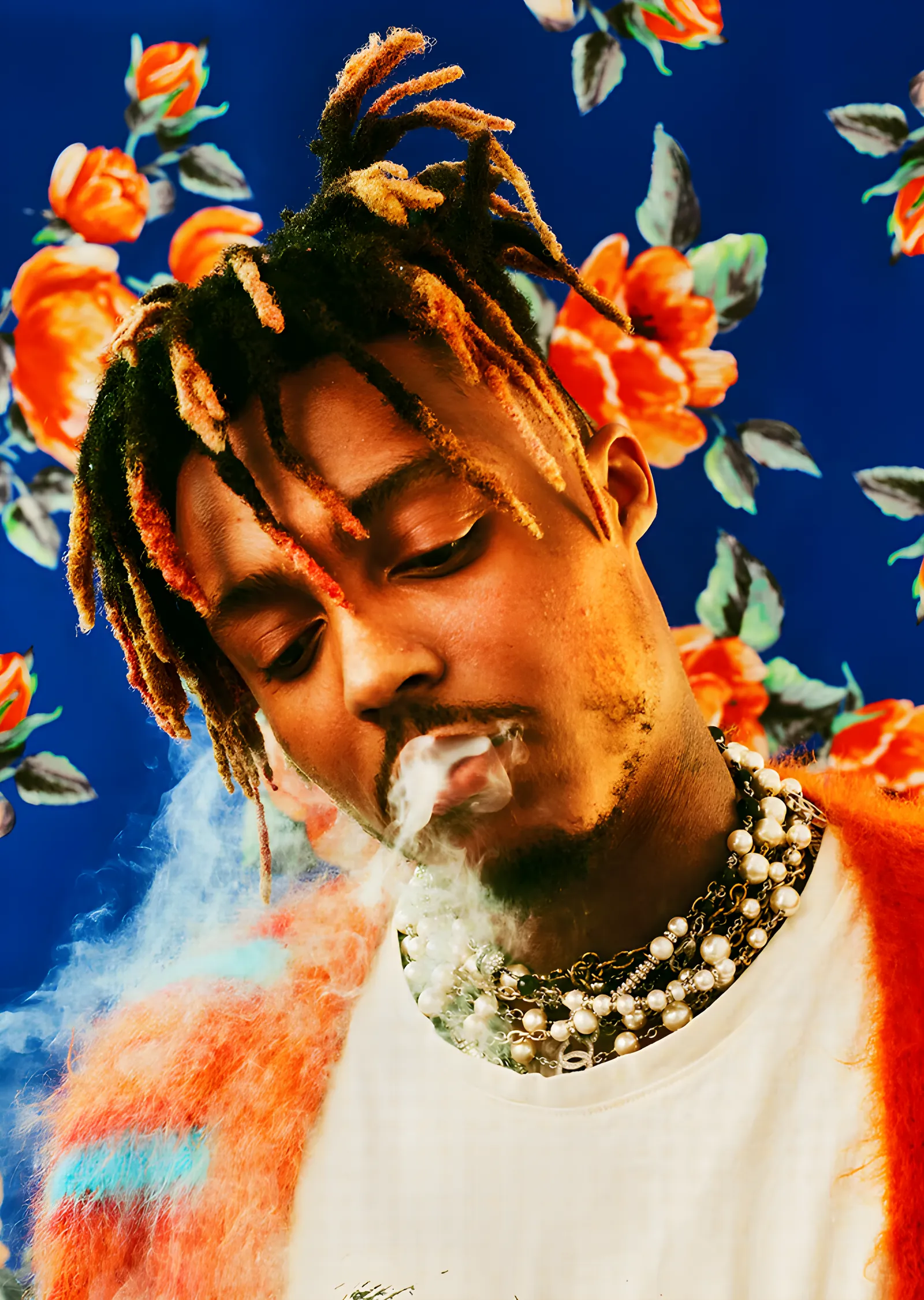 Juice WRLD - Çiçekli Lacivert Portre metal tablo