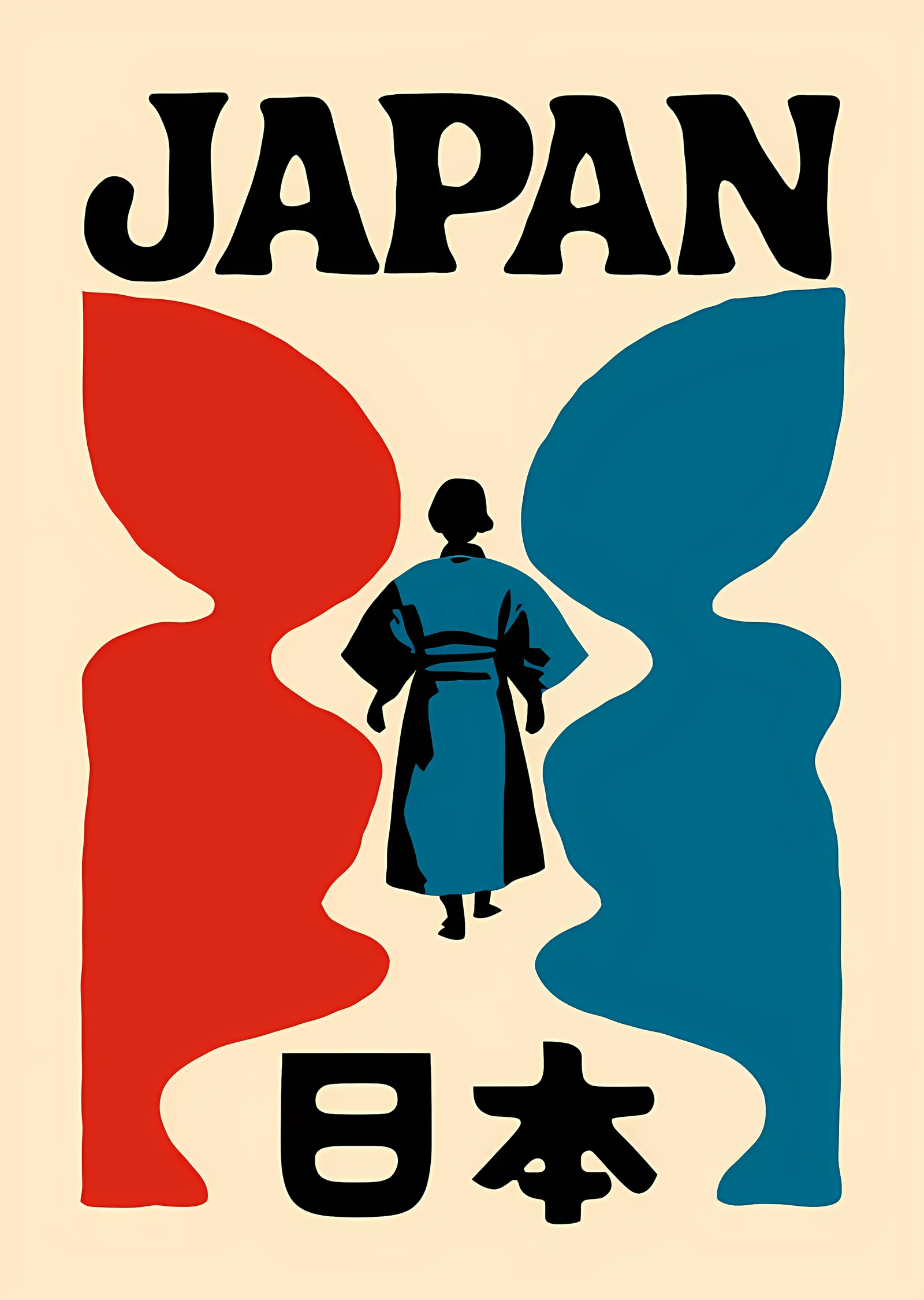 Japan - Kırmızı Mavi Kimono Silüeti metal tablo