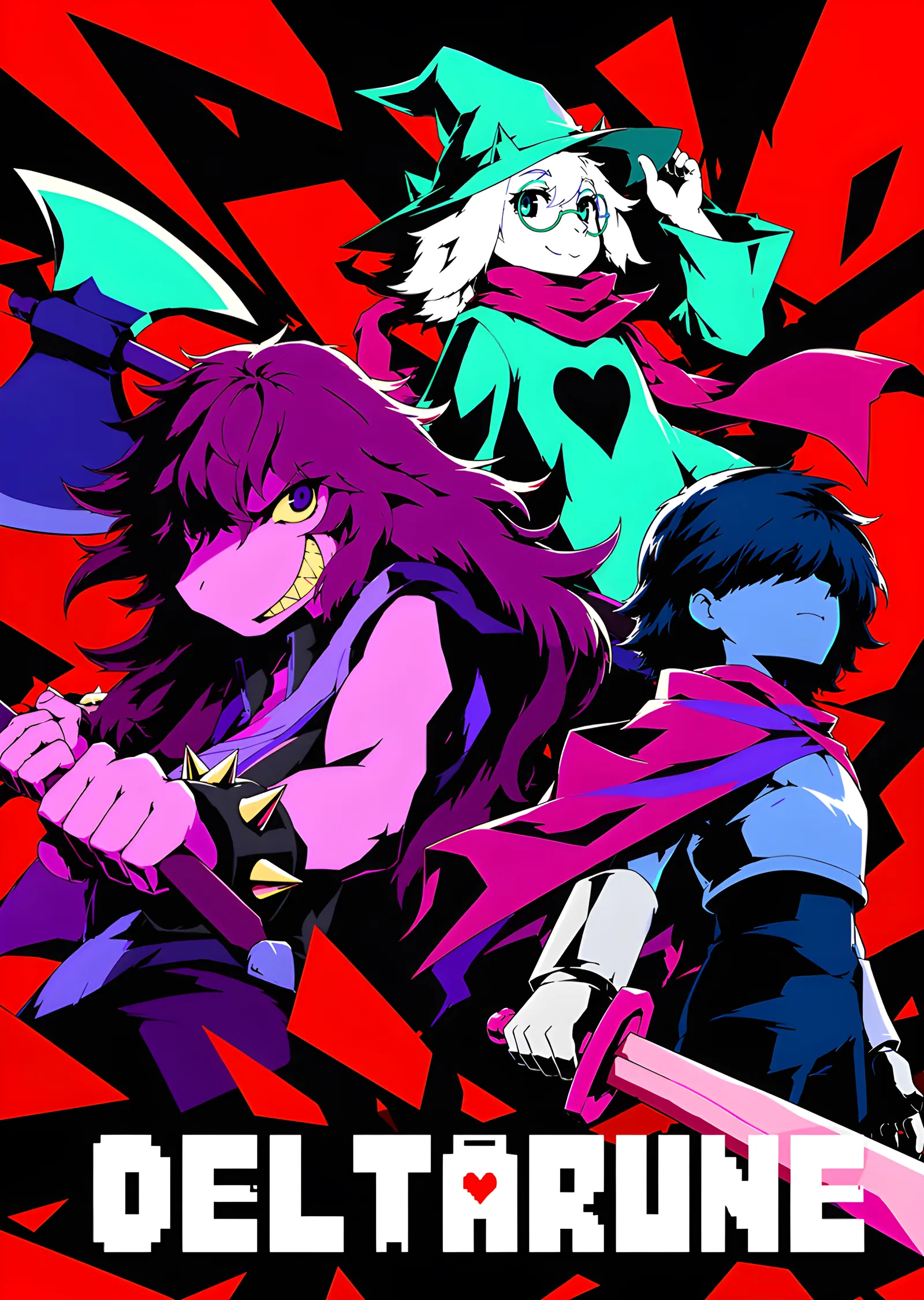 Deltarune - Kızıl Zeminde Üçlü metal tablo