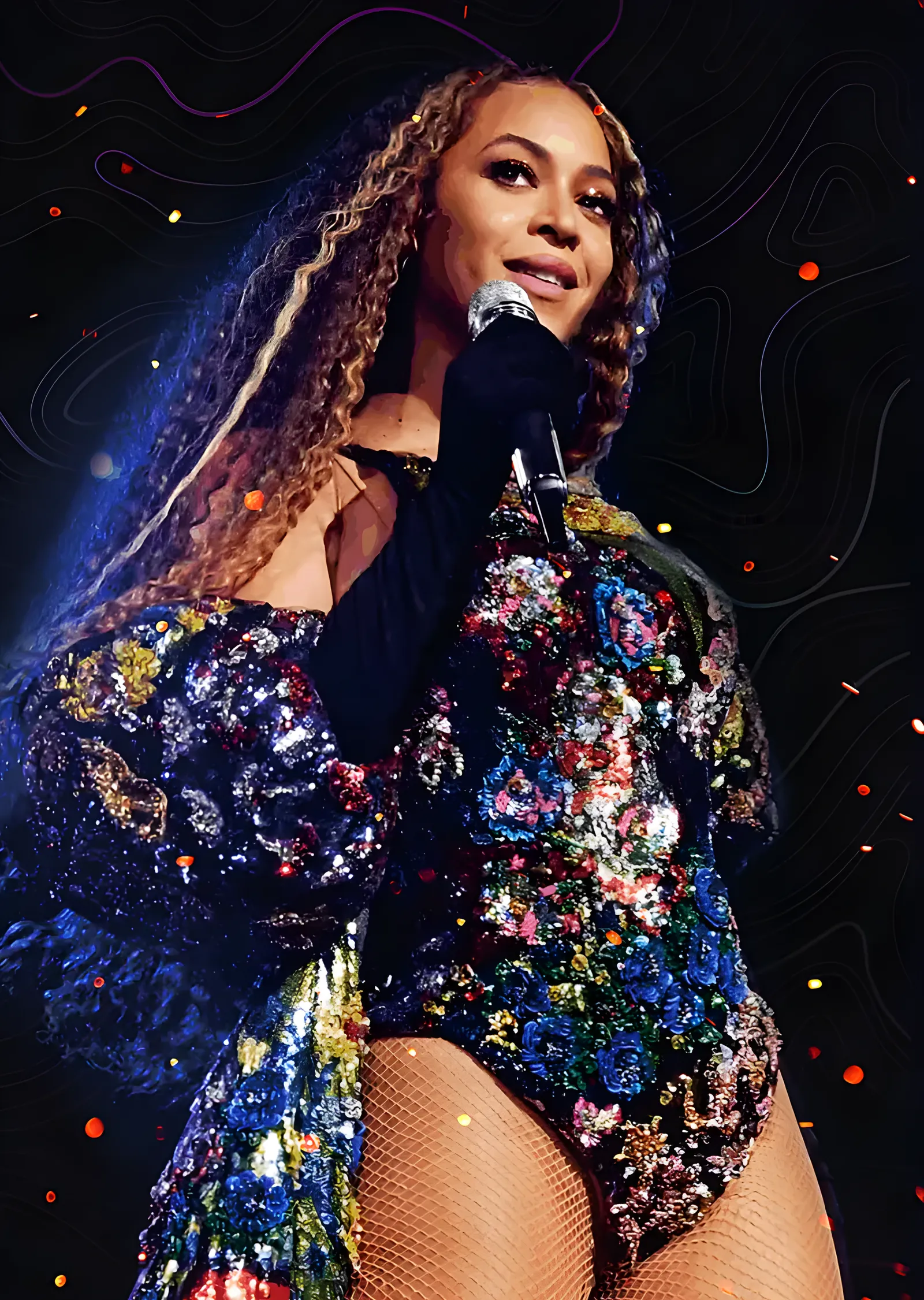 Beyoncé - Işıltılı Kostümde Sahne Karesi metal tablo