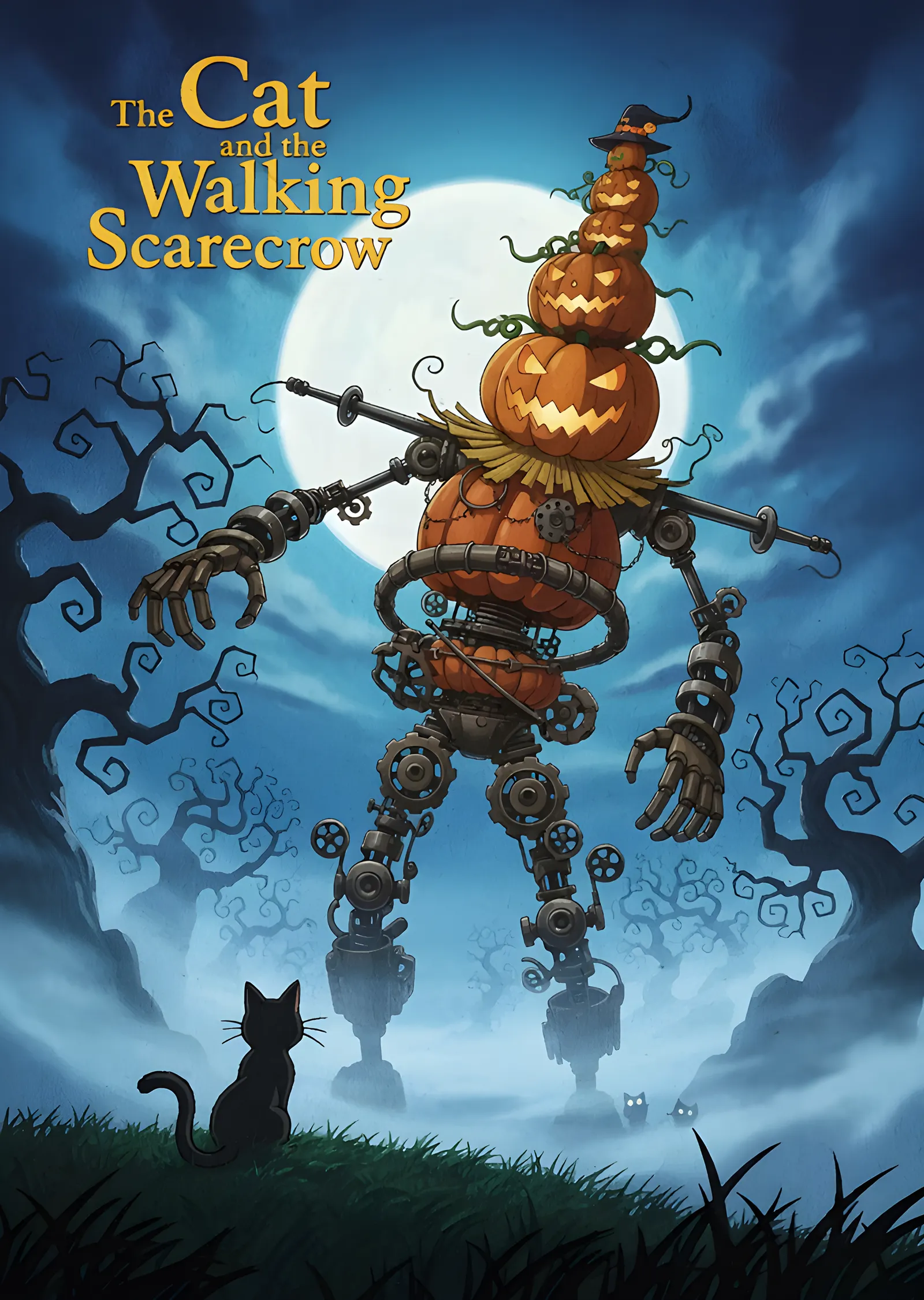 The Cat and the Walking Scarecrow metal tablo