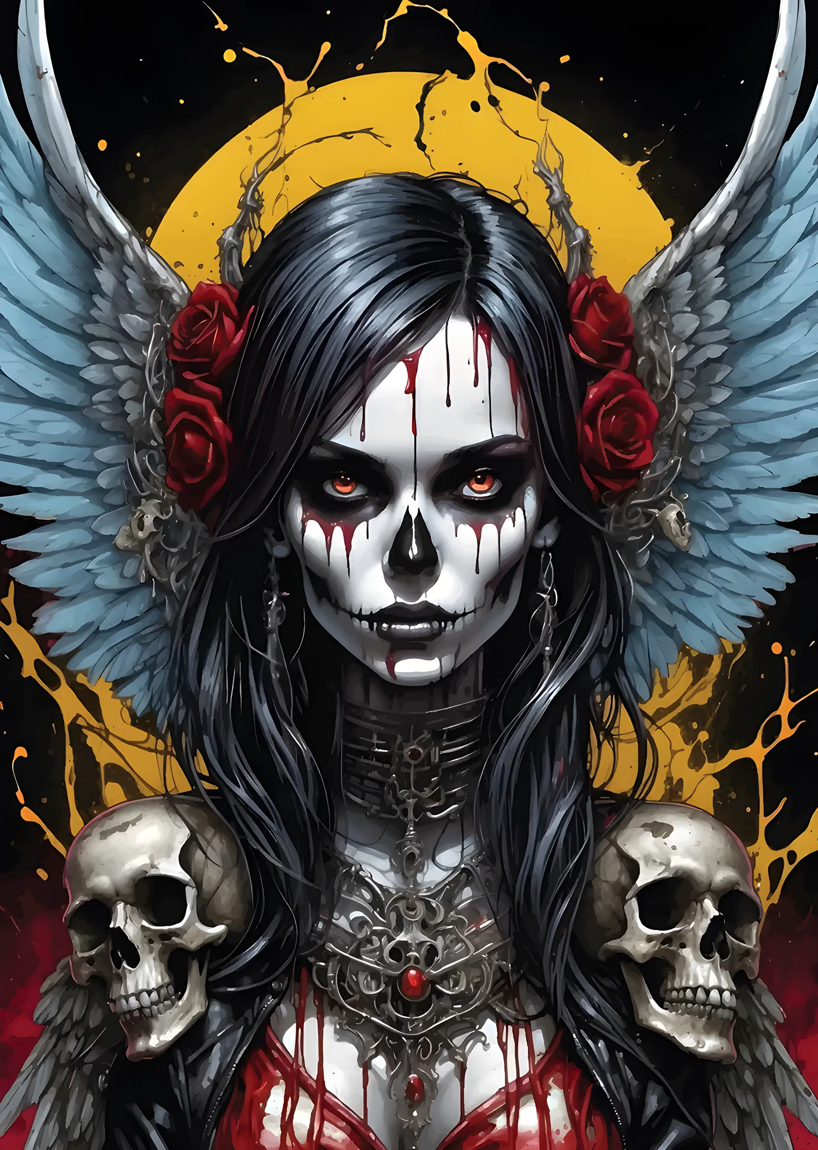 Gotik Ölüm Meleği ve Kızıl Güller metal tablo