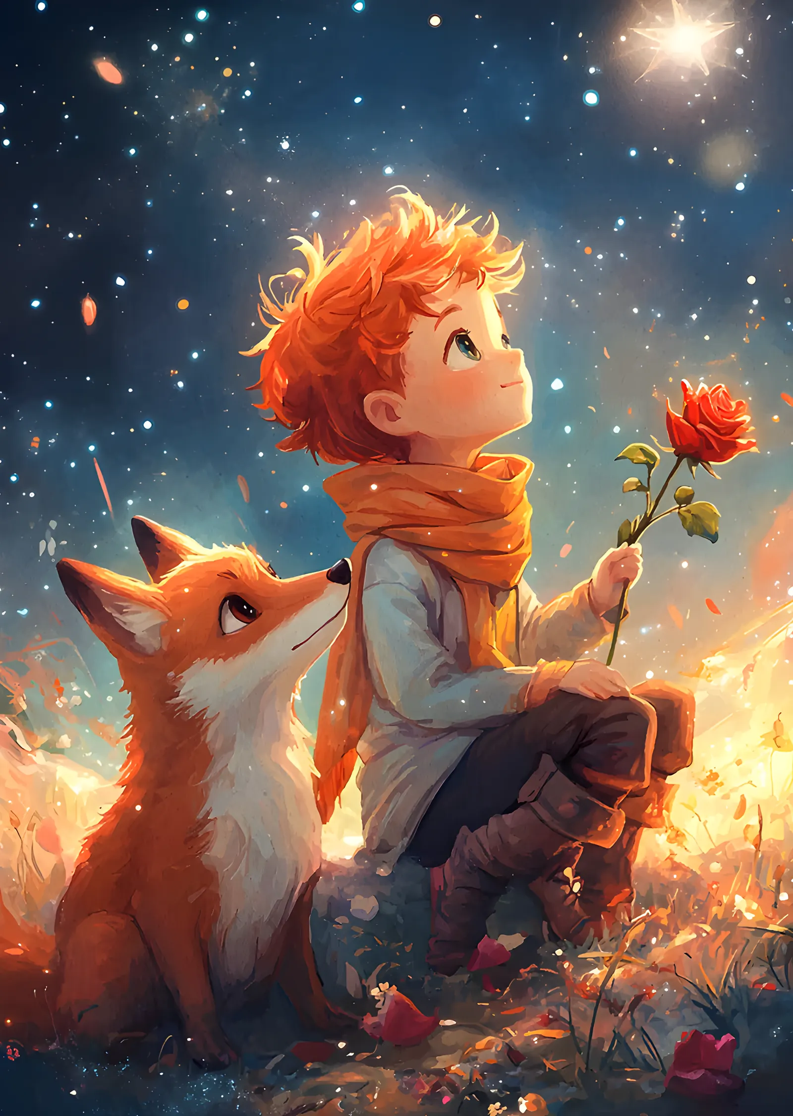The Little Prince - Altın Işıkta Gül metal tablo