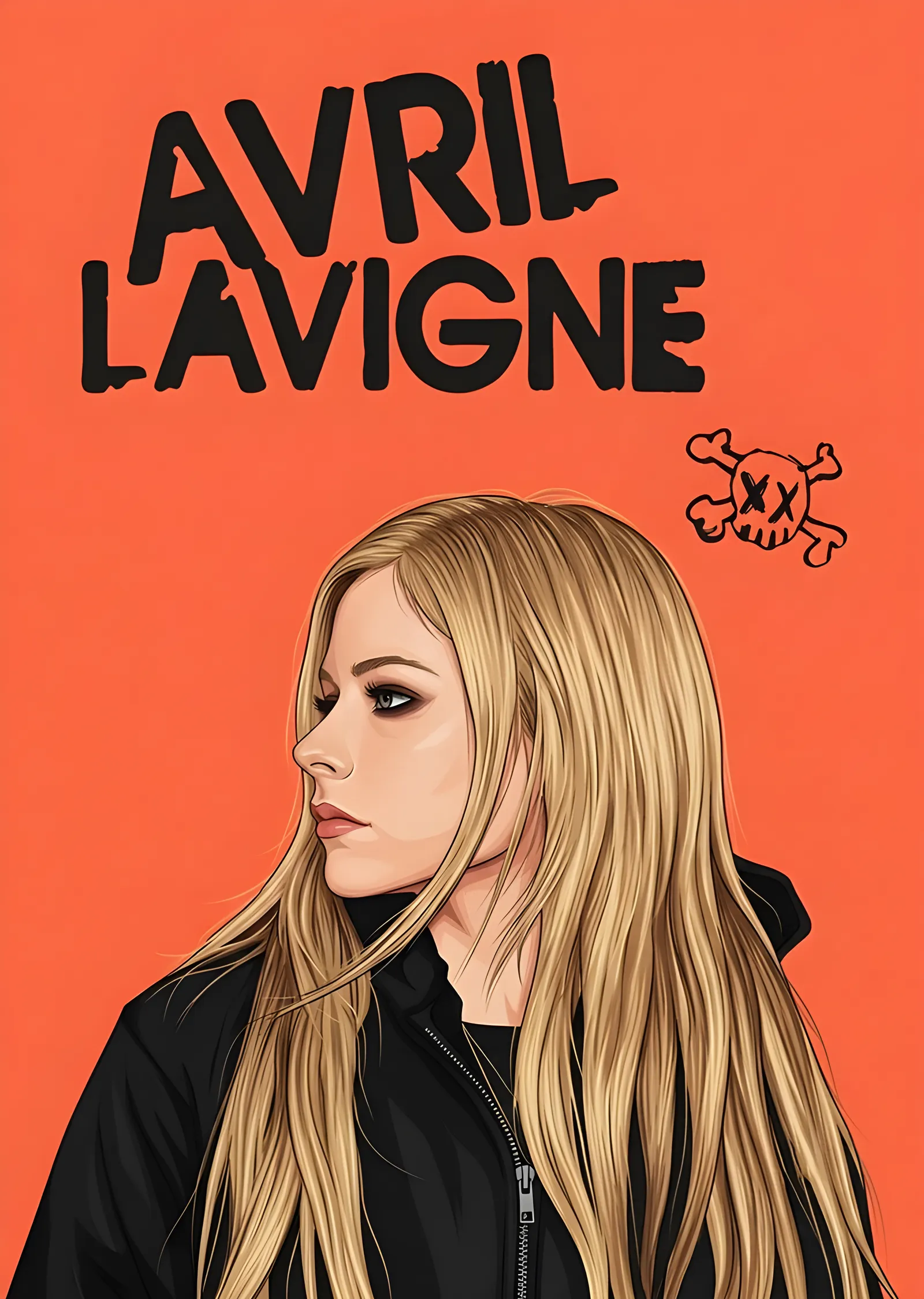 Avril Lavigne - Turuncu Zeminde Minimal Portre metal tablo