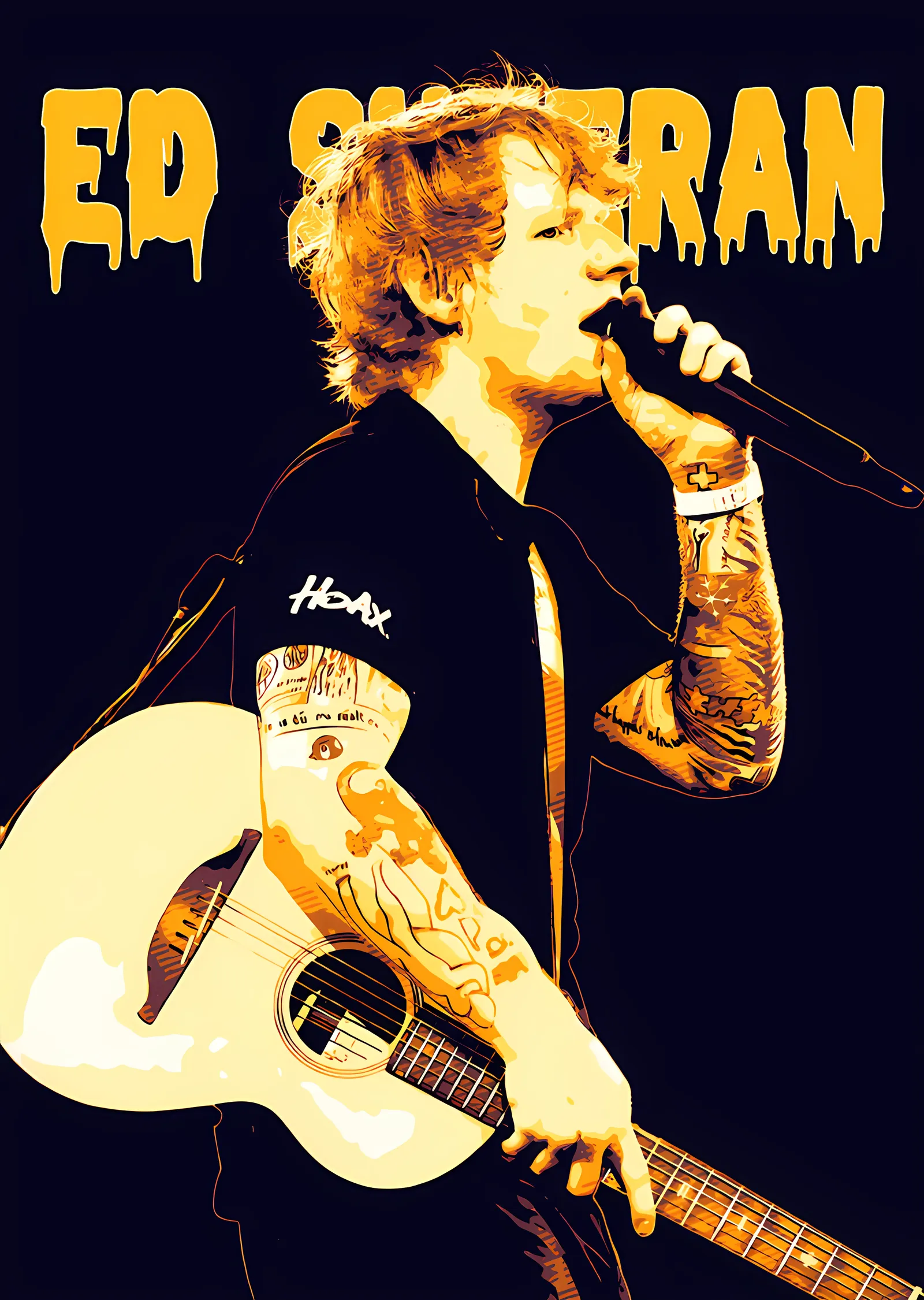 Ed Sheeran - Sarı Damlayan Yazılı Portre metal tablo