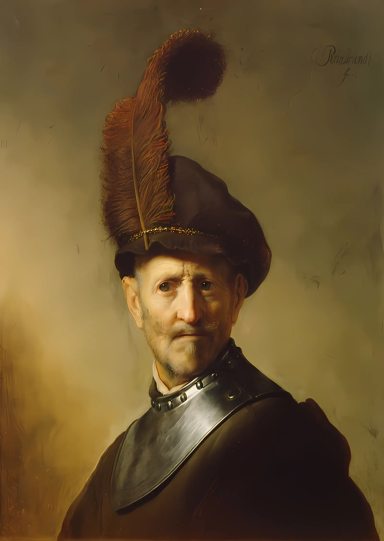 Tüylü Bereli Yaşlı Asker - Rembrandt metal tablo
