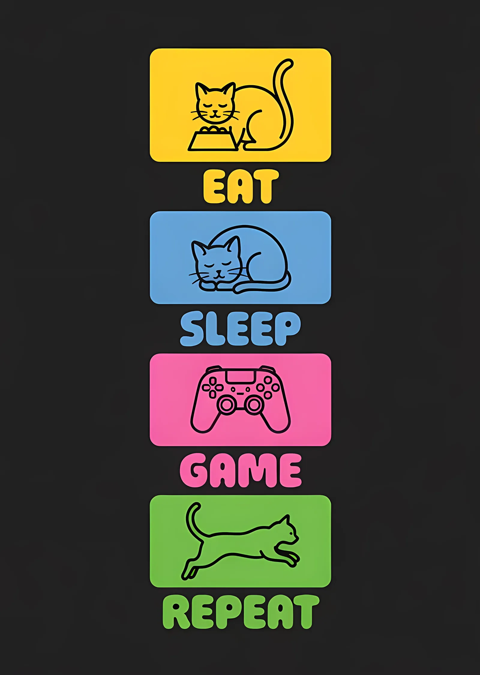 Eat Sleep Game Repeat - Kedi İkonları metal tablo