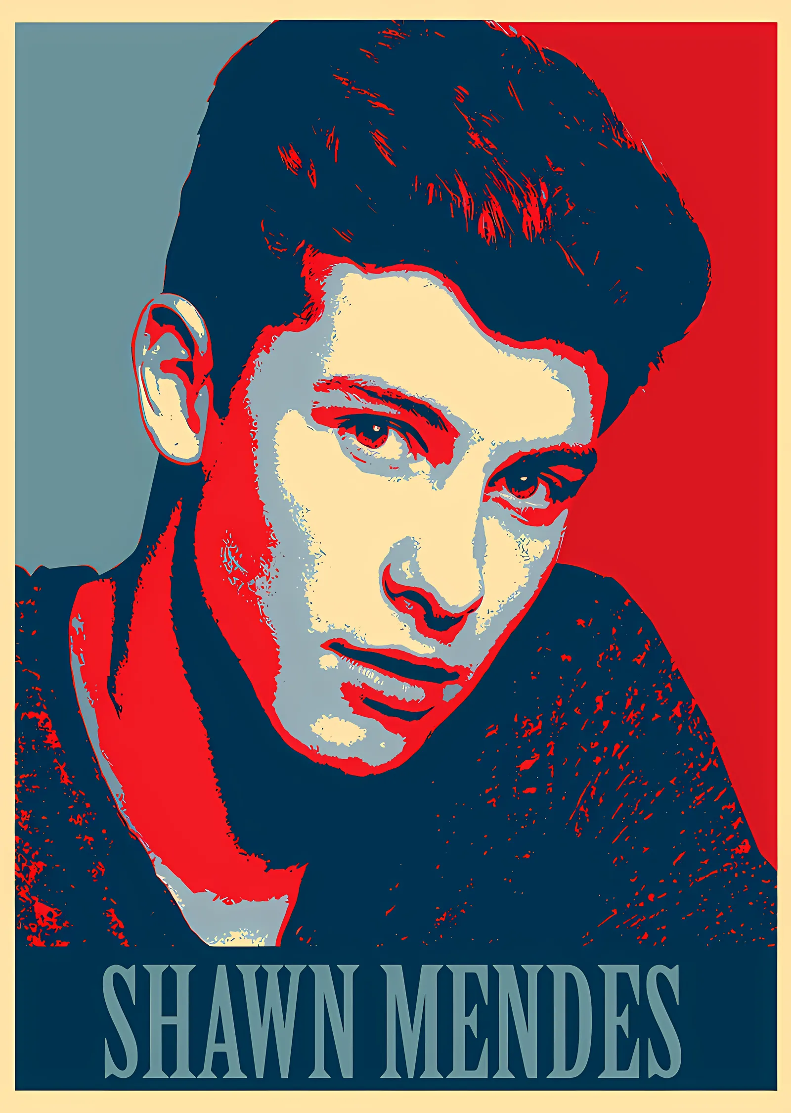 Shawn Mendes - Kırmızı Poster Portre metal tablo