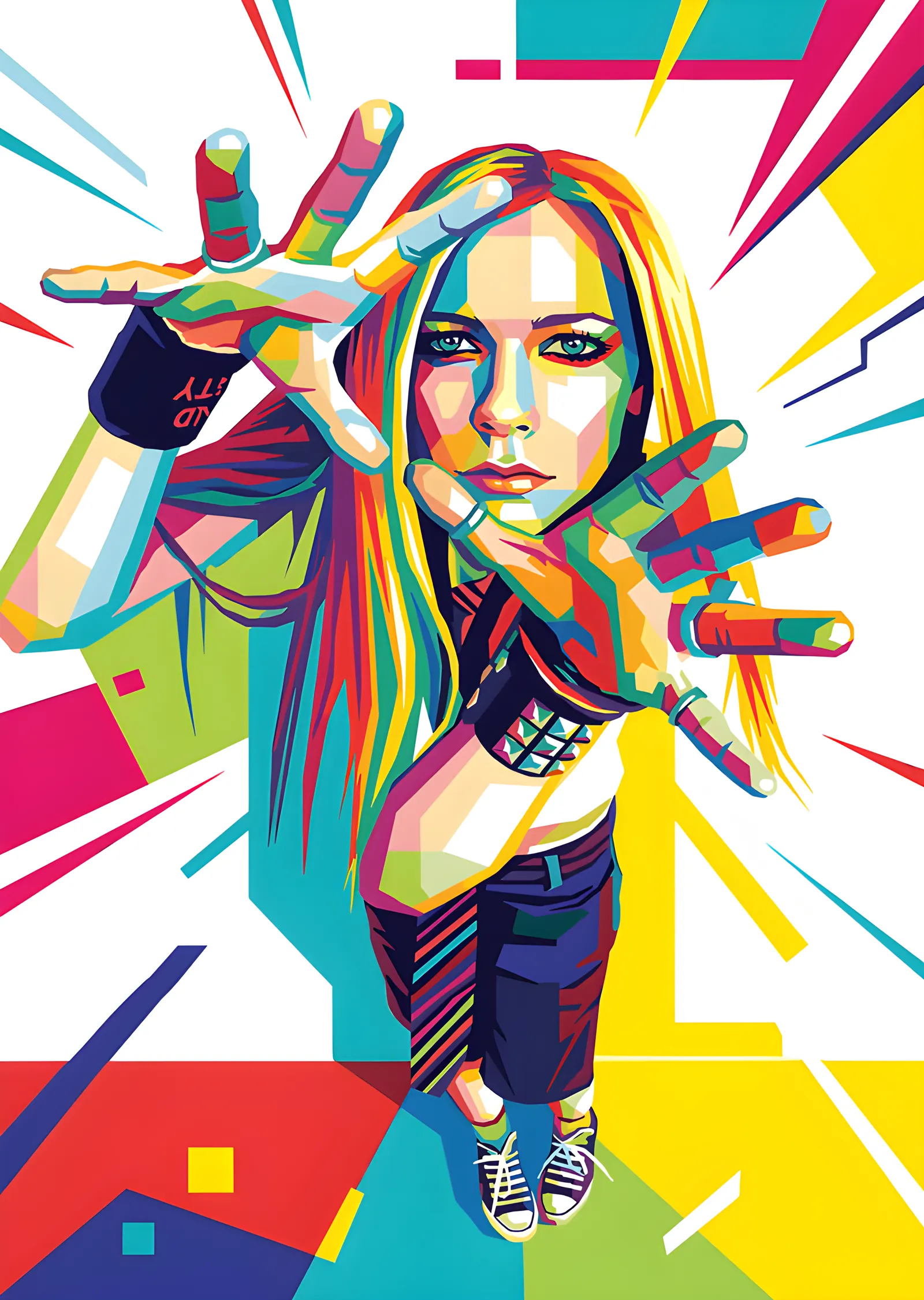 Avril Lavigne - Geometrik Renk Kompozisyonu metal tablo