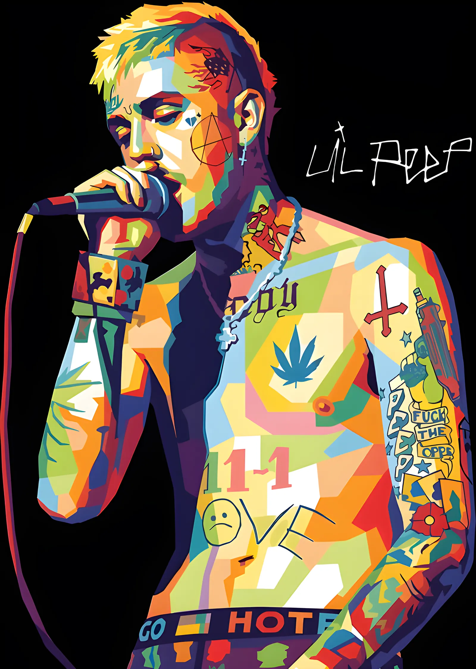 Lil Peep - Renk Bloklu Sahne Portresi metal tablo