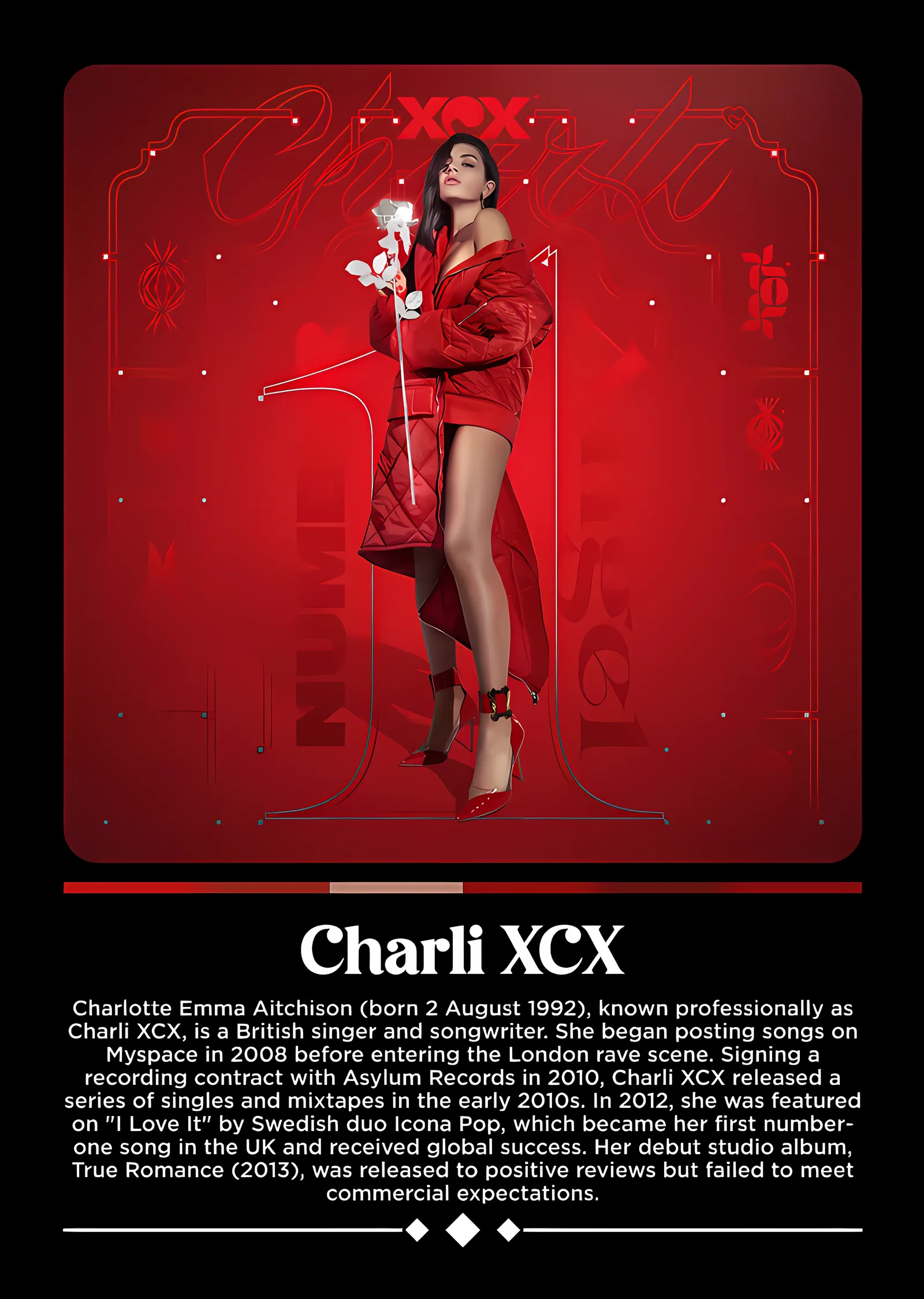 Charli XCX - Kırmızı Zeminde Künye metal tablo