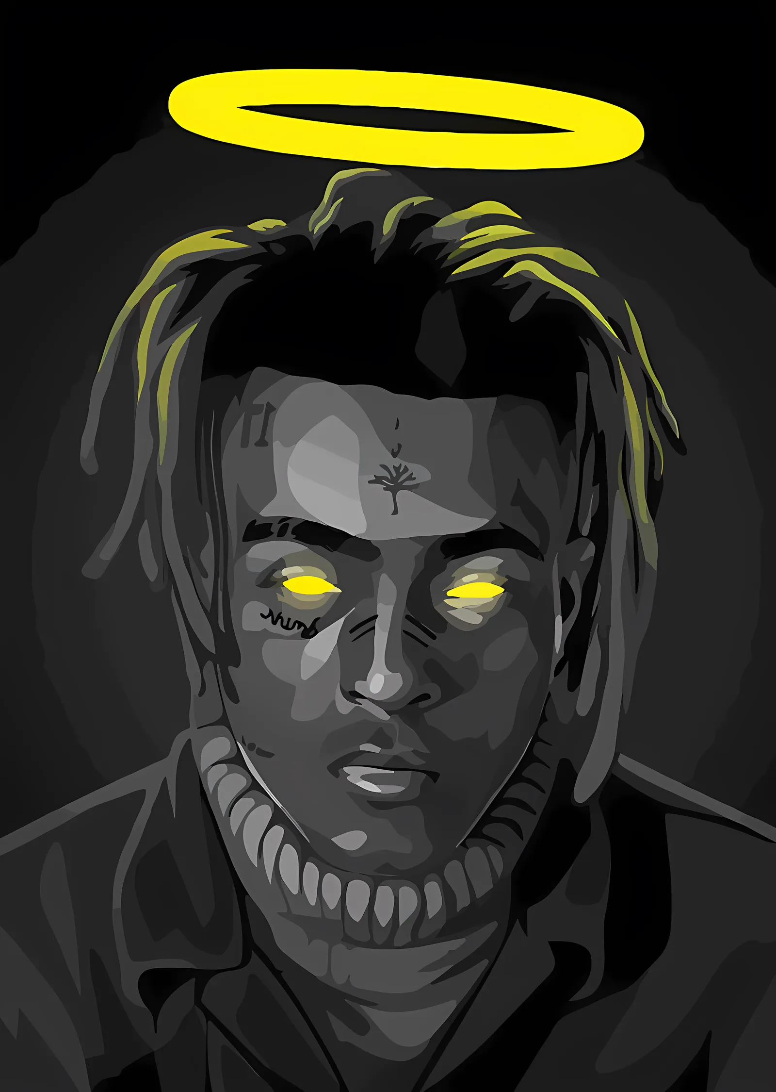 XXXTentacion - Sarı Haleli Çizim metal tablo