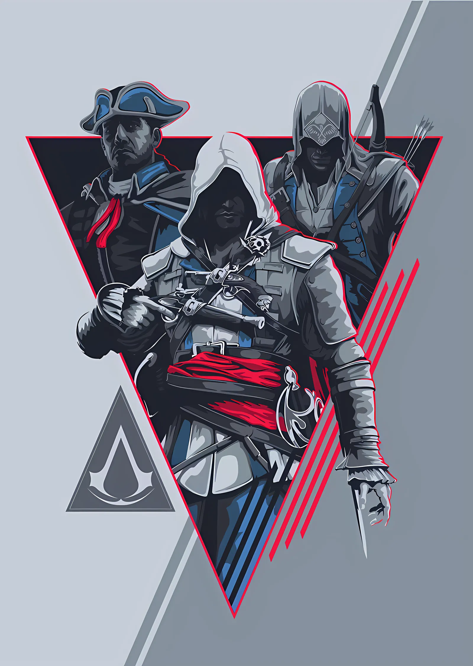 Assassin's Creed - Üçgen Çerçevede İkili metal tablo