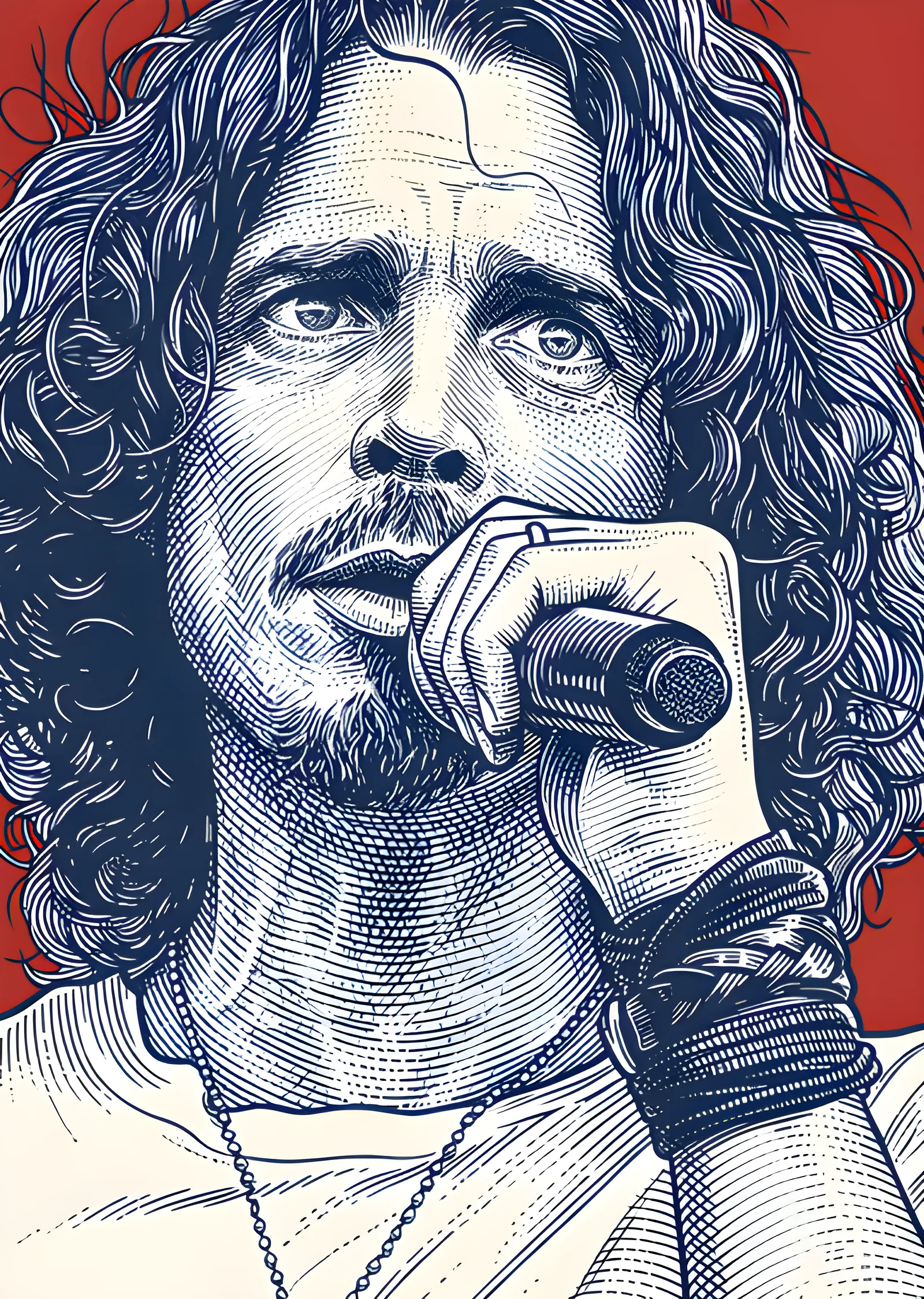 Chris Cornell - Gravür Tarzı Mikrofon Portresi metal tablo
