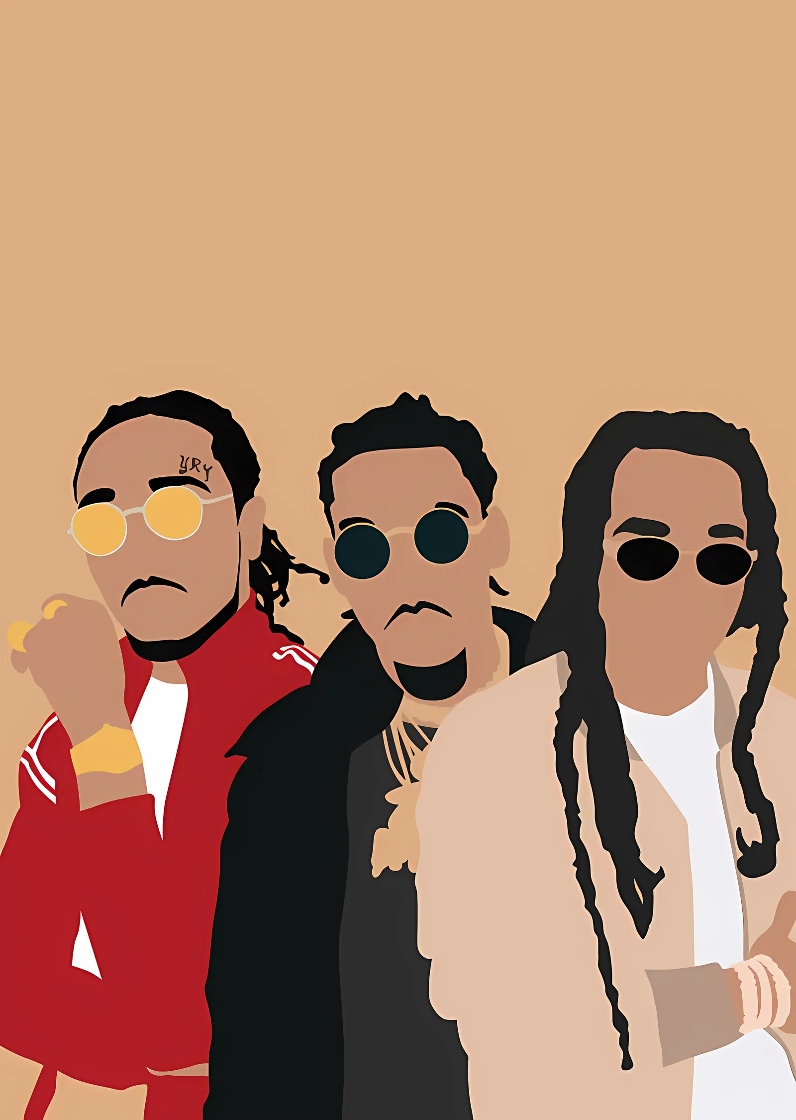 Migos - Düz Renkli Üçlü Silüet metal tablo