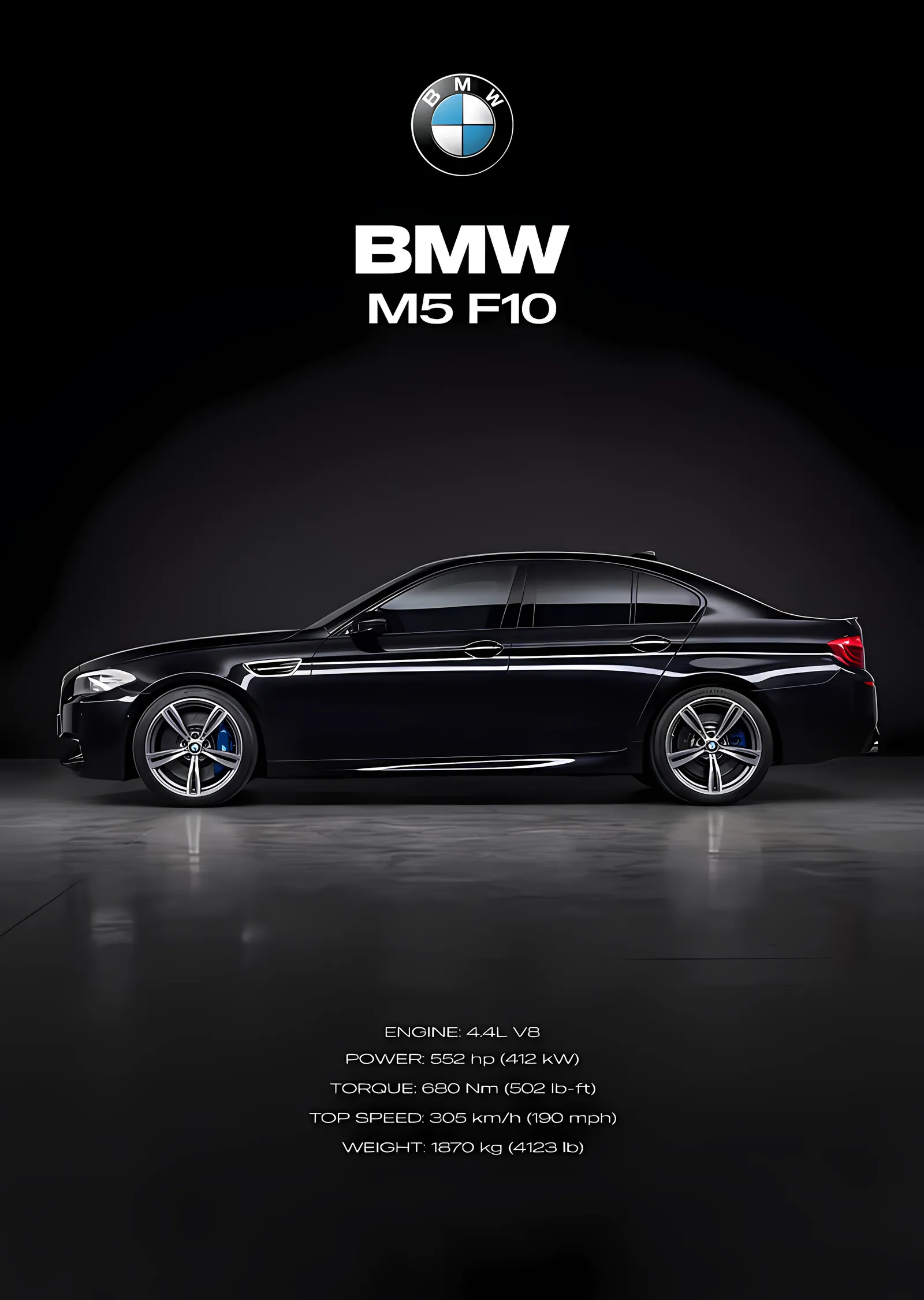 BMW M5 F10 · Siyah Sedan Yan Duruş metal tablo